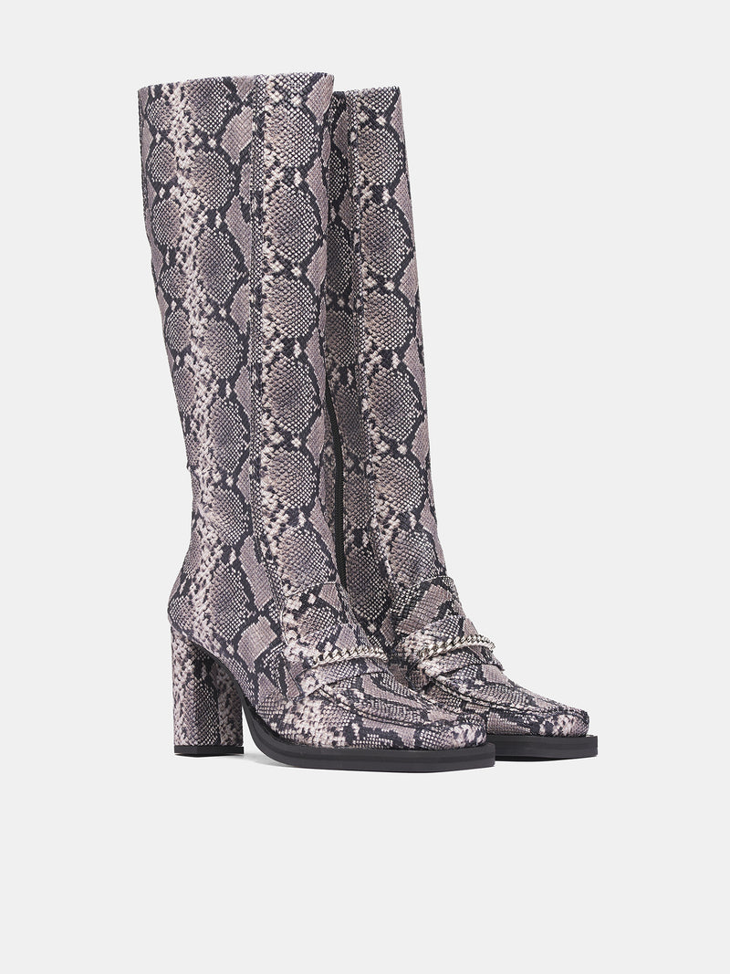 Snakeskin Square Toe Loafer Boots (1077LE02003-GRAY)