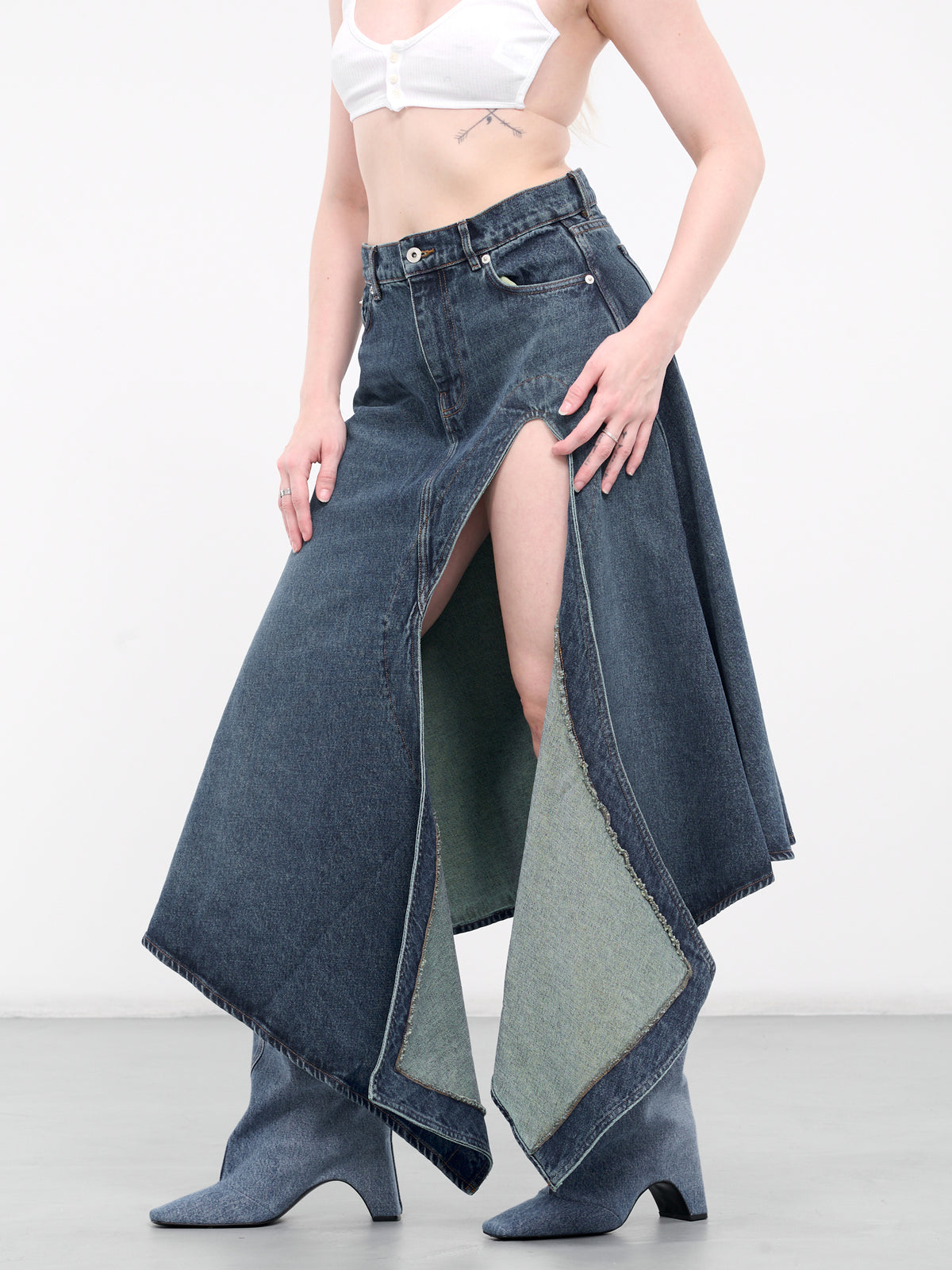 Evergreen Cut-Out Denim Skirt (107SK001-D22-EVERGREEN-BLUE)