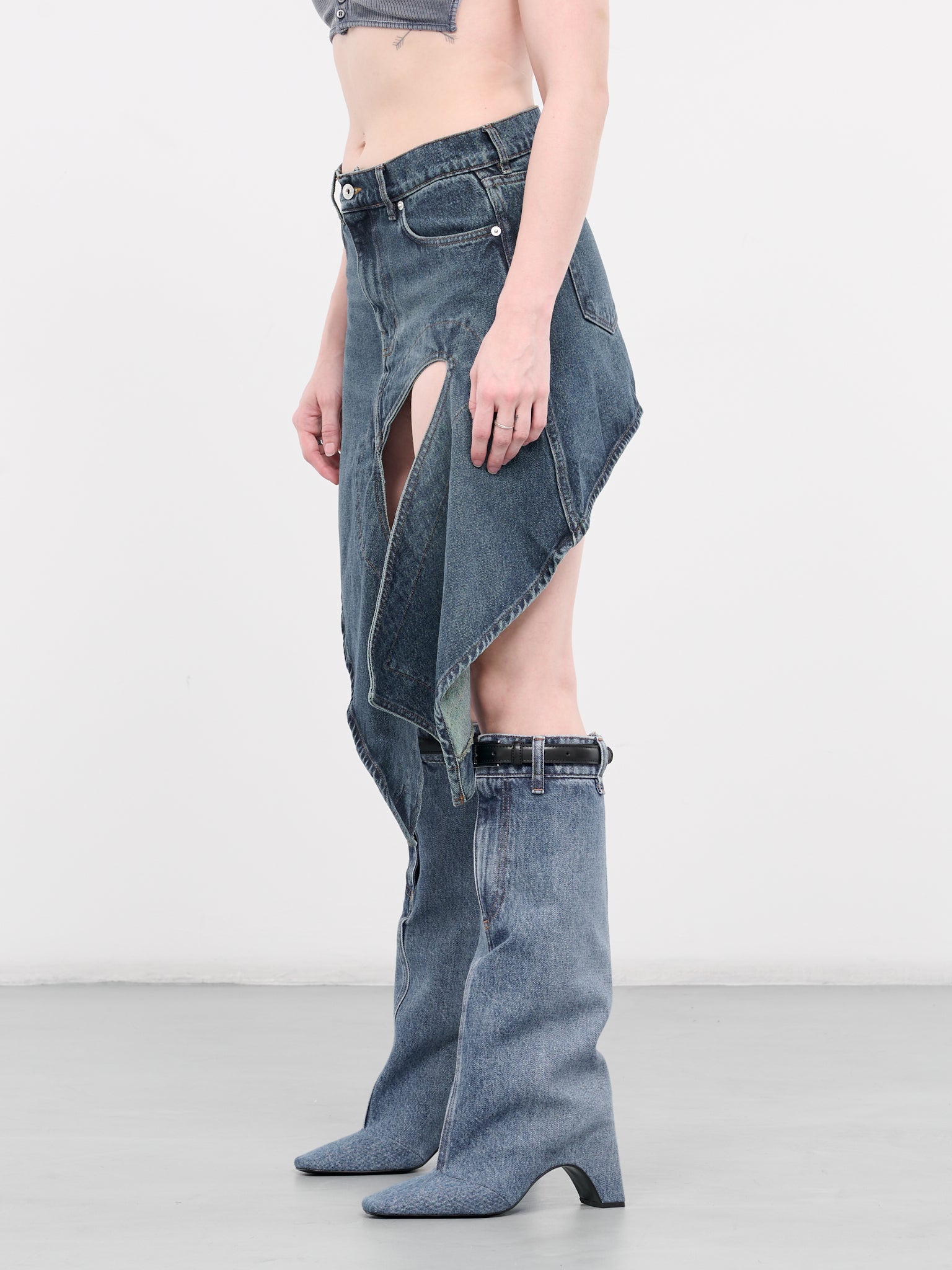 Evergreen Cut-Out Denim Skirt (107SK002-D22-EVERGREEN-BLUE)