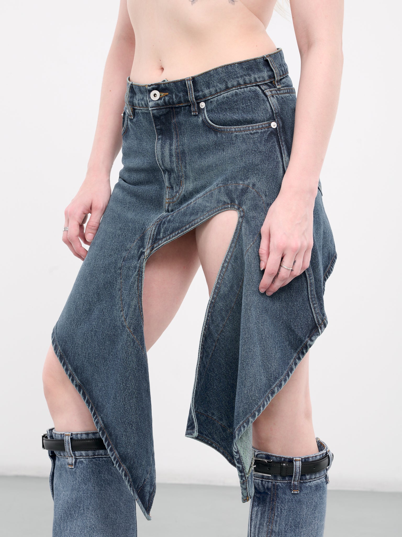 Evergreen Cut-Out Denim Skirt (107SK002-D22-EVERGREEN-BLUE)