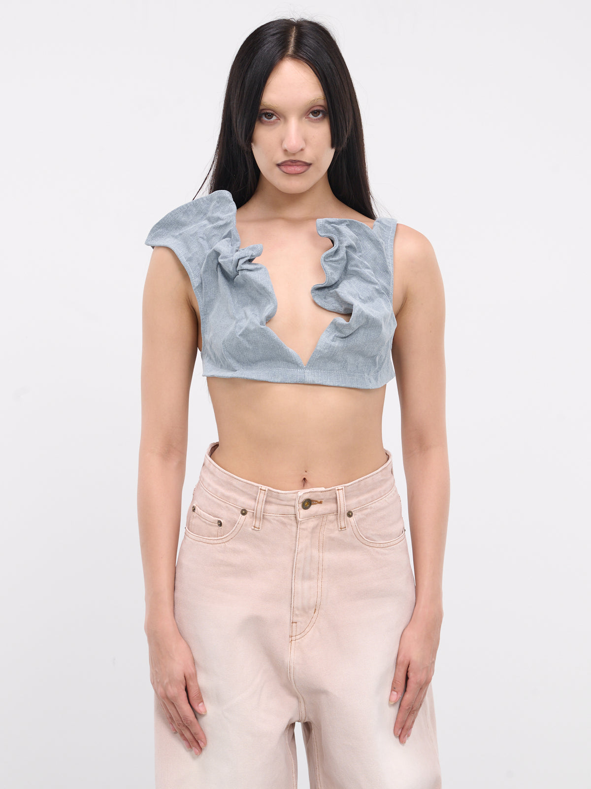 Scrunched Denim Bralette (107TO001-D44-ICE-BLUE)