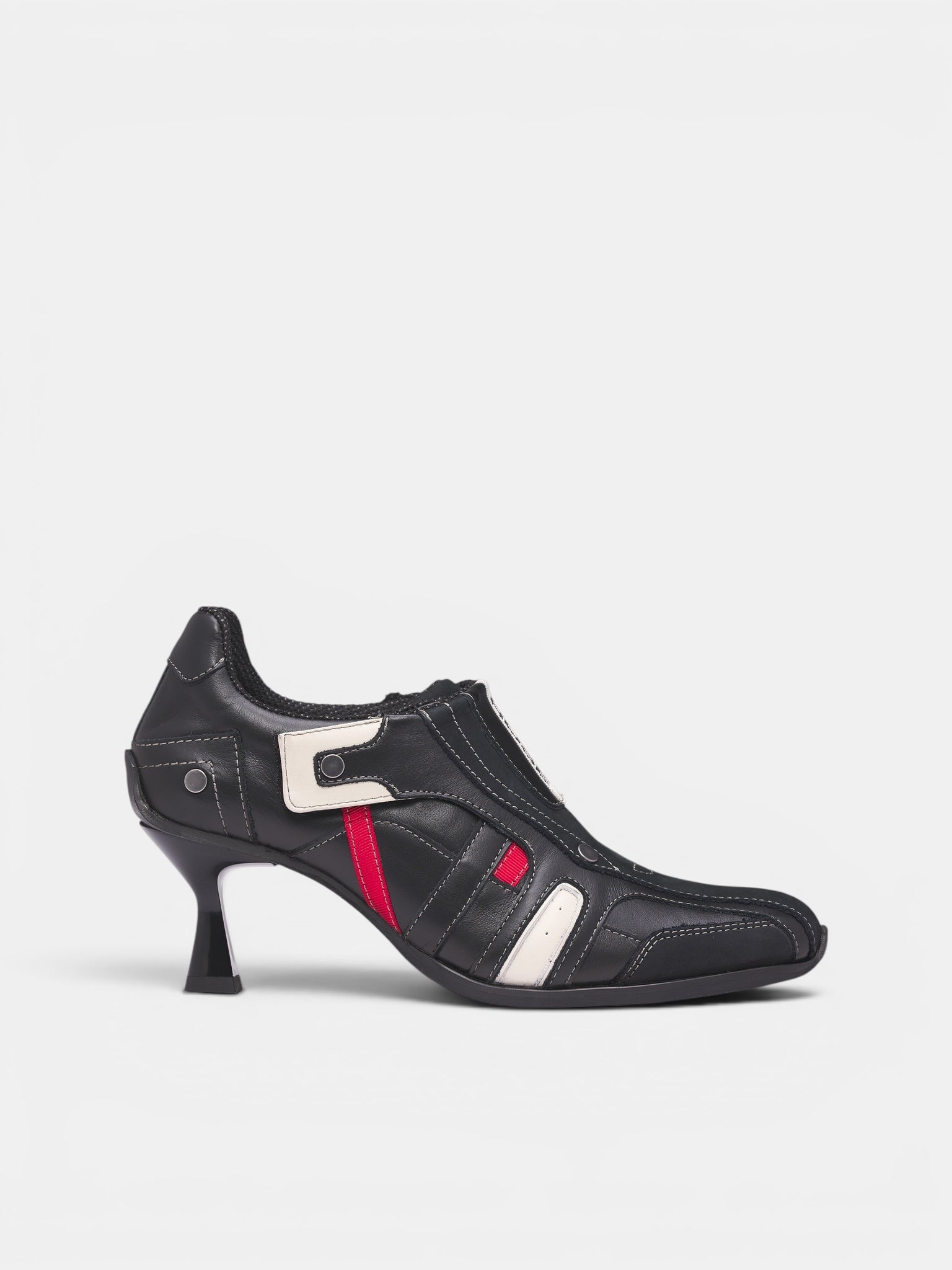 Black Leather Sporty Heeled Mules (1085LP35001S0-BLACK)