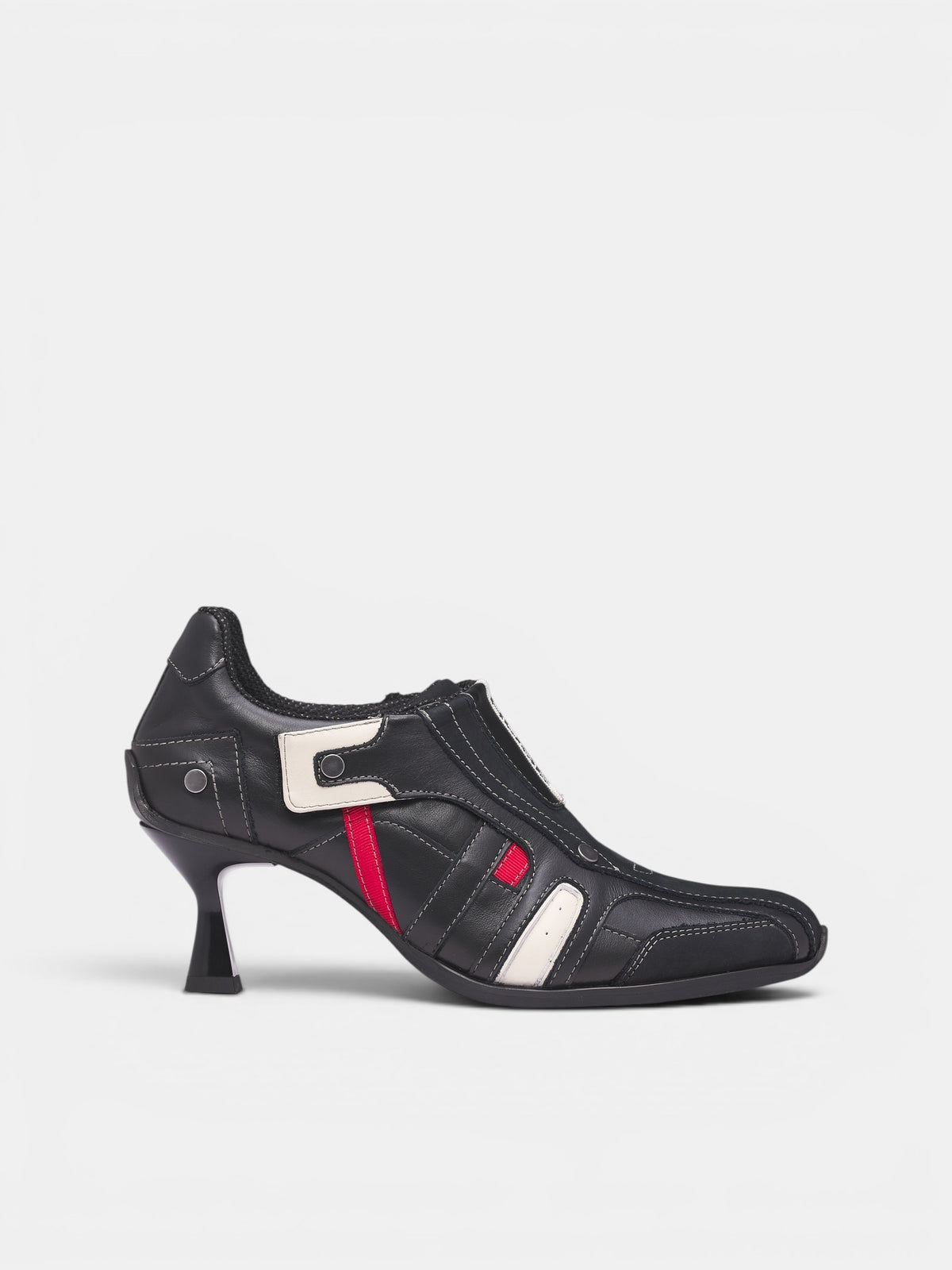 Black Leather Sporty Heeled Mules (1085LP35001S0-BLACK)
