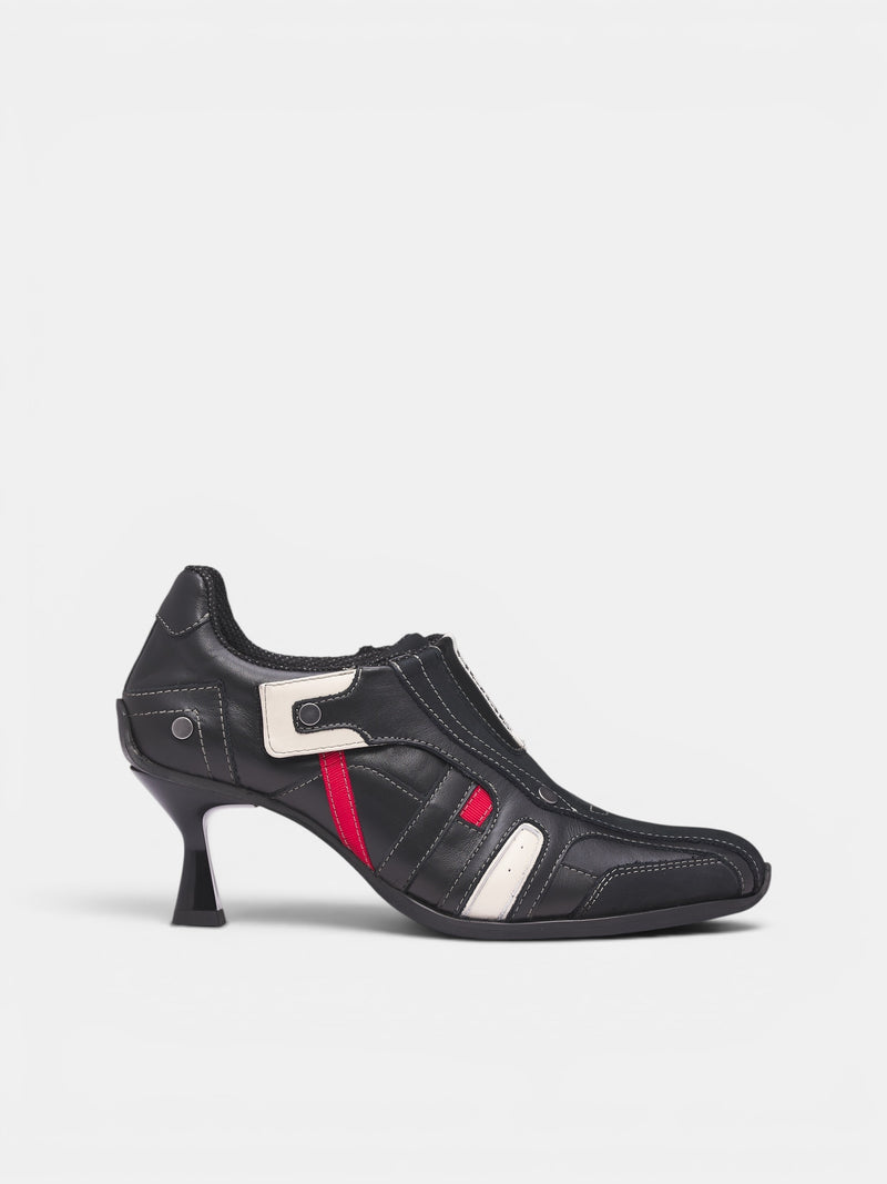 Black Leather Sporty Heeled Mules (1085LP35001S0-BLACK)