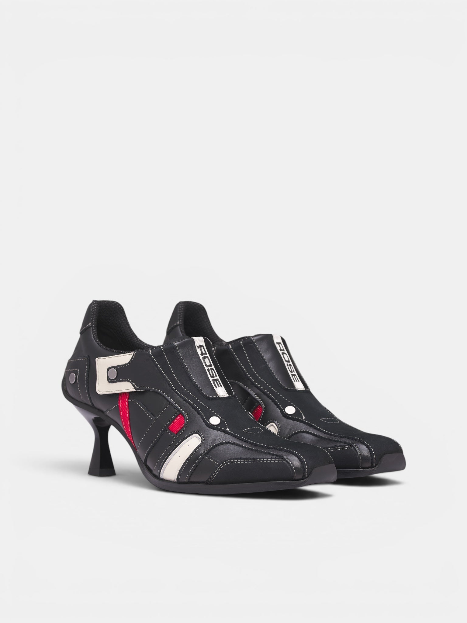 Black Leather Sporty Heeled Mules (1085LP35001S0-BLACK)