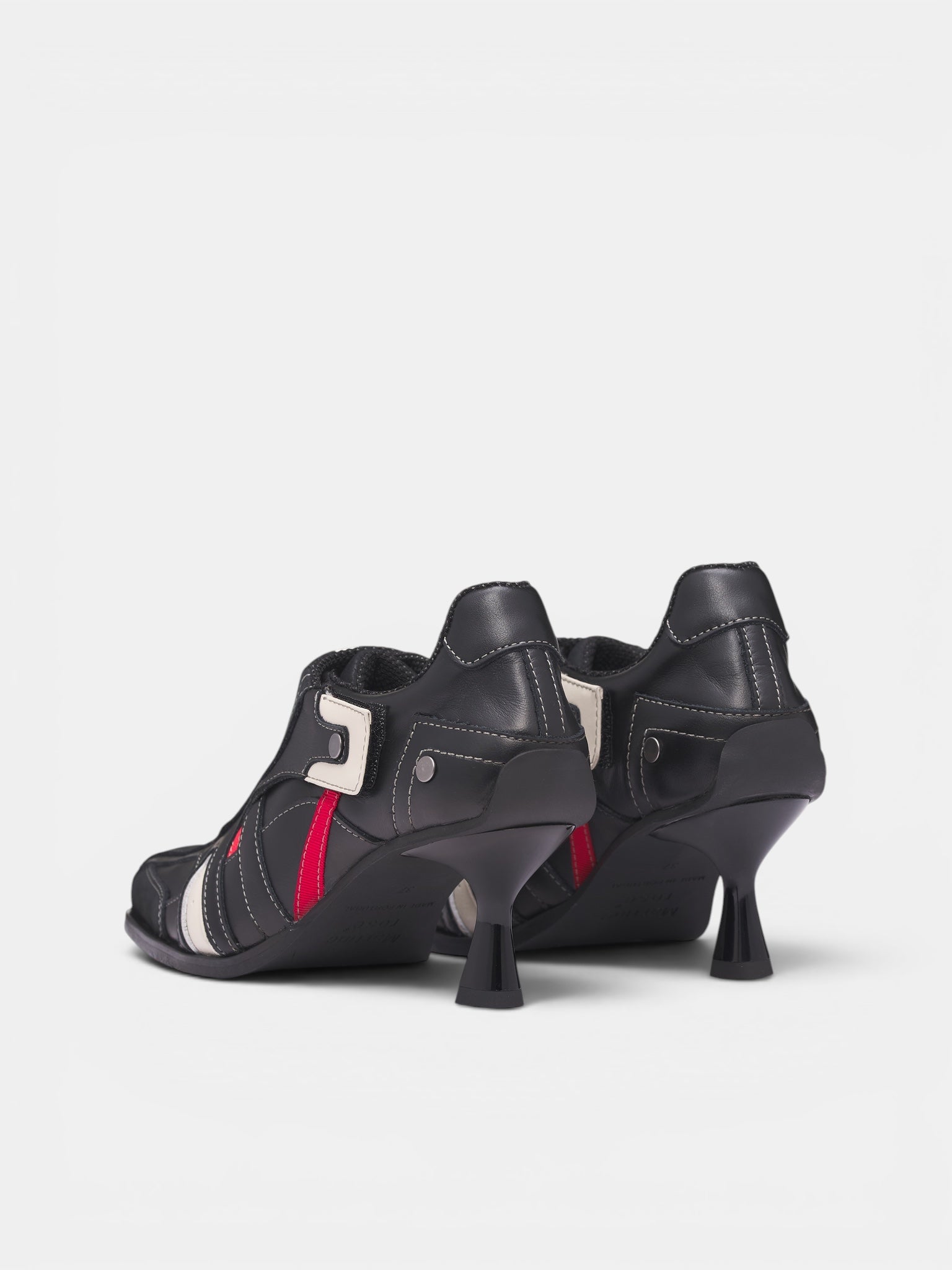Black Leather Sporty Heeled Mules (1085LP35001S0-BLACK)