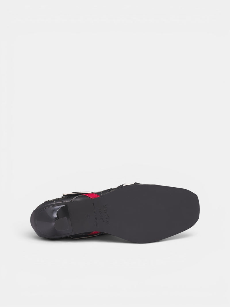 Black Leather Sporty Heeled Mules (1085LP35001S0-BLACK)