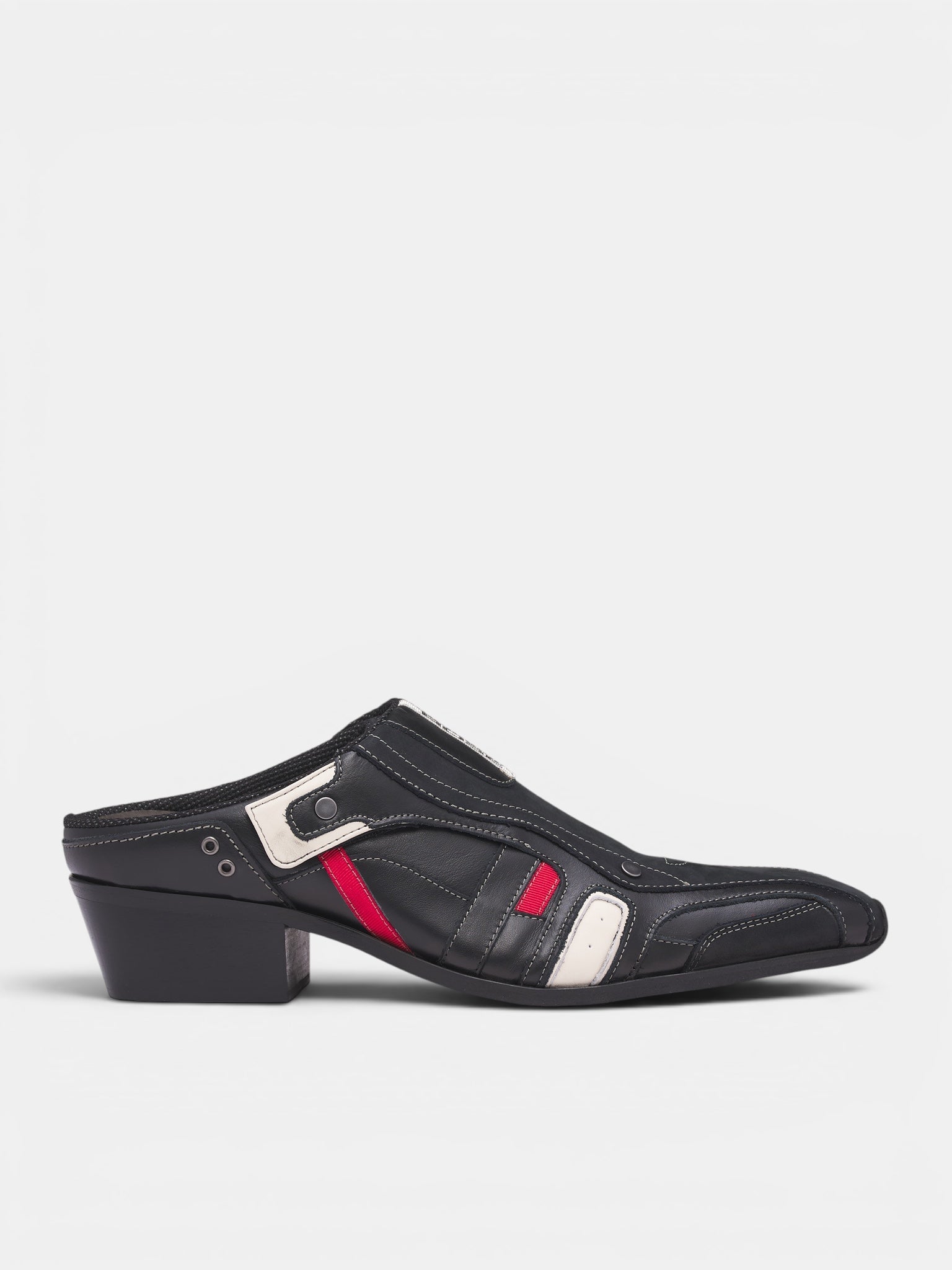 Black Leather Sporty Snout Mules (1086LP35001SO-BLACK)