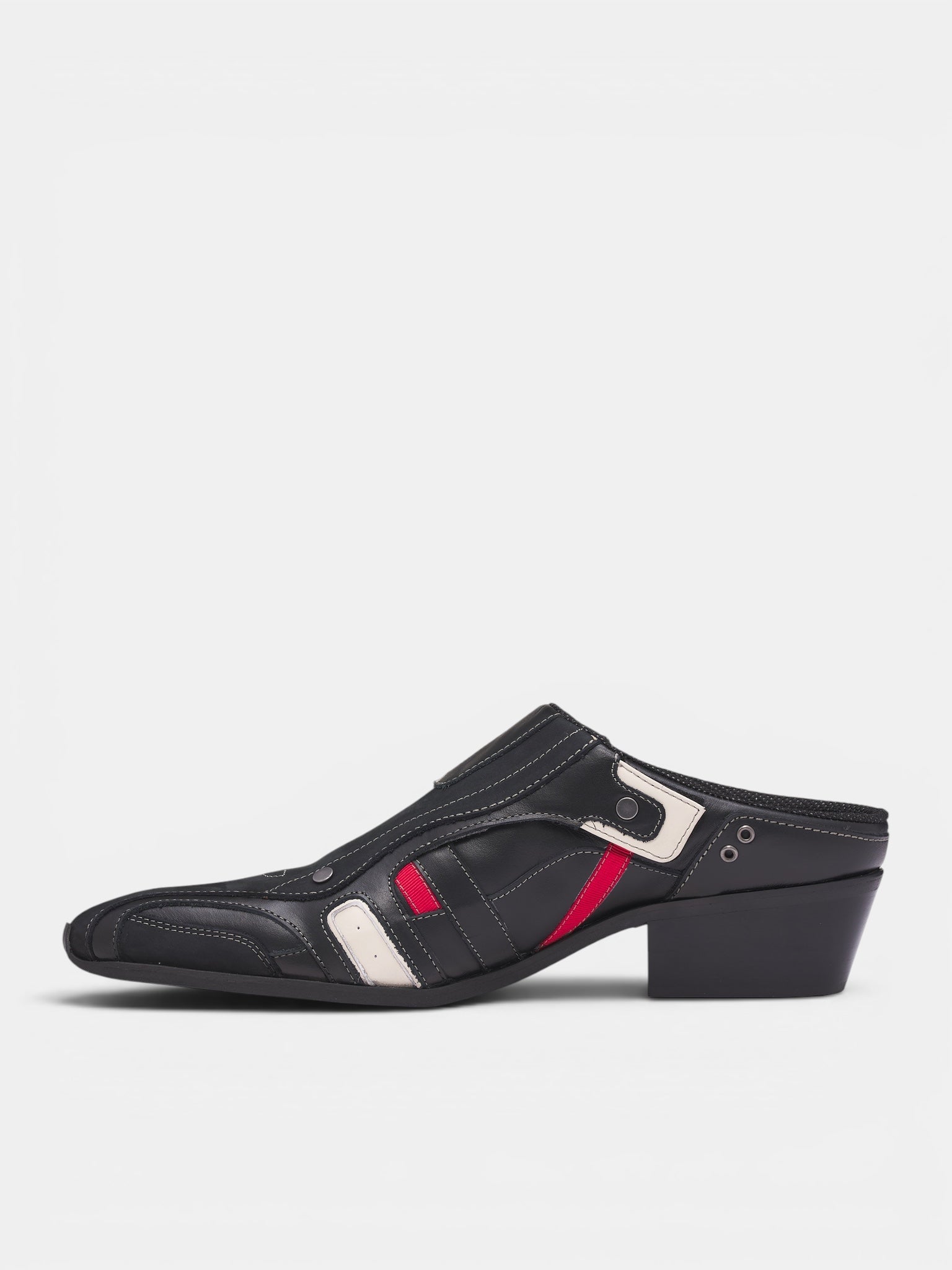 Black Leather Sporty Snout Mules (1086LP35001SO-BLACK)
