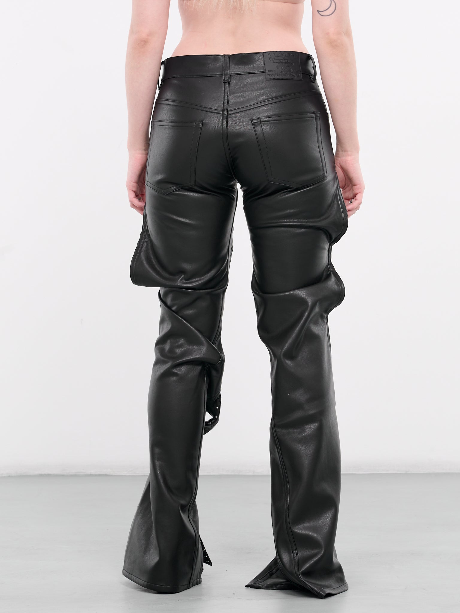 Hook-Eye Faux Leather Trousers (108PA001-F444-BLACK)