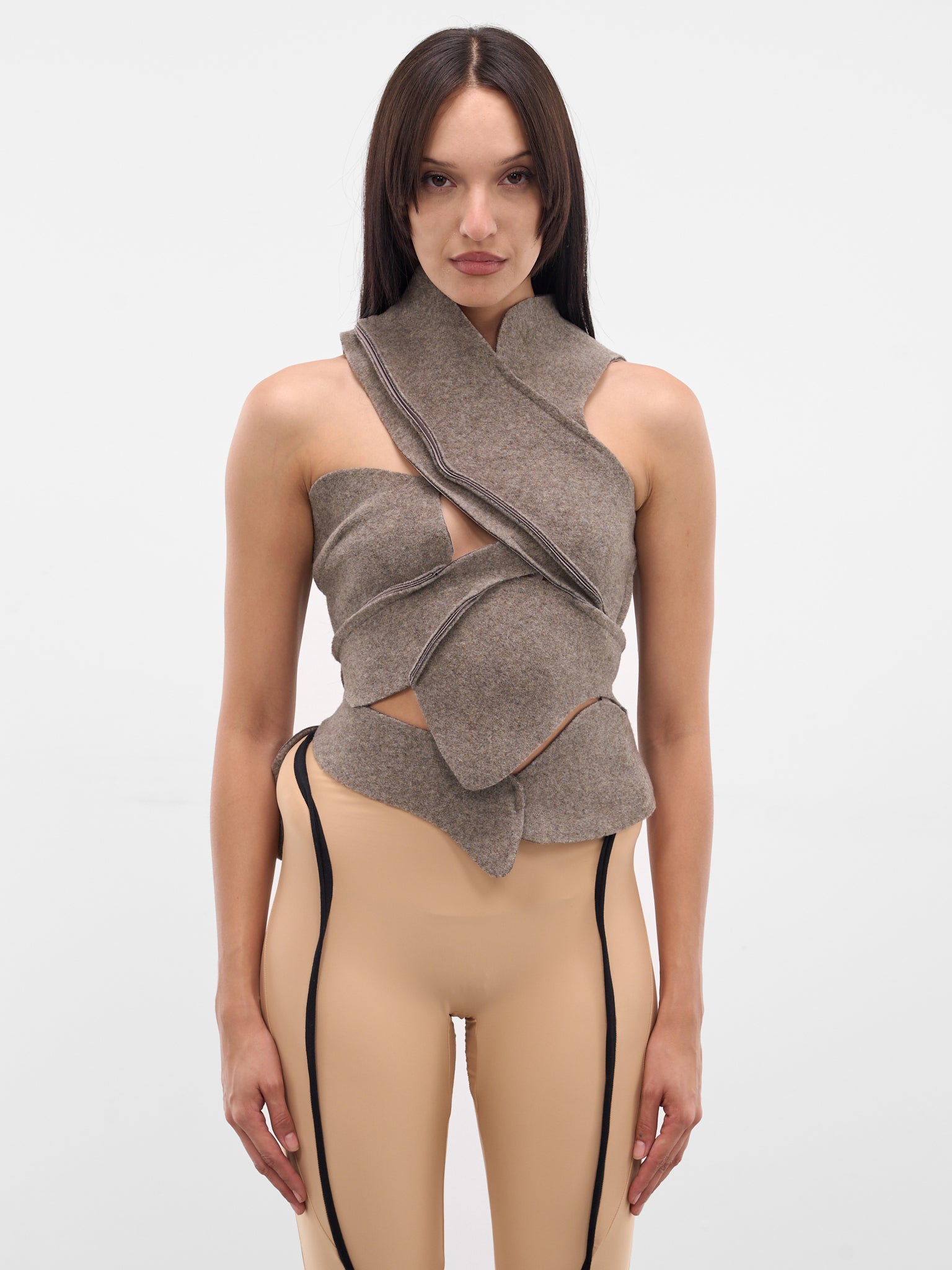 Beige Knit Felted Scuba Top (10910680901-GREY)