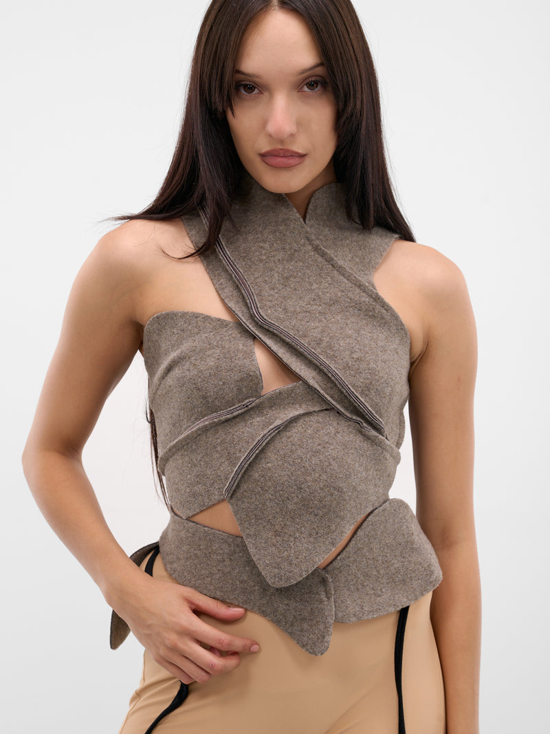 Beige Knit Felted Scuba Top (10910680901-GREY)