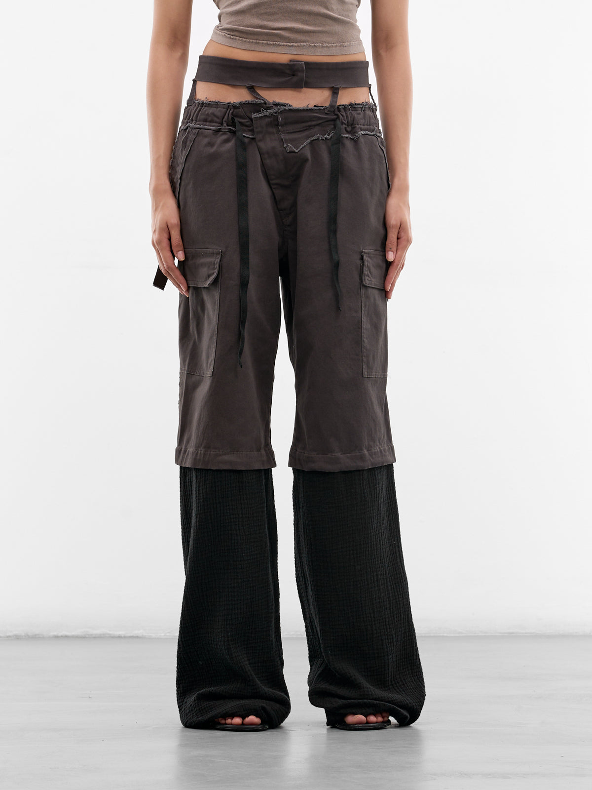Two-Tone Paneled Cargo Pants (10920030603-BLACK-GREY)