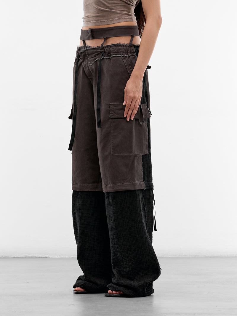 Two-Tone Paneled Cargo Pants (10920030603-BLACK-GREY)
