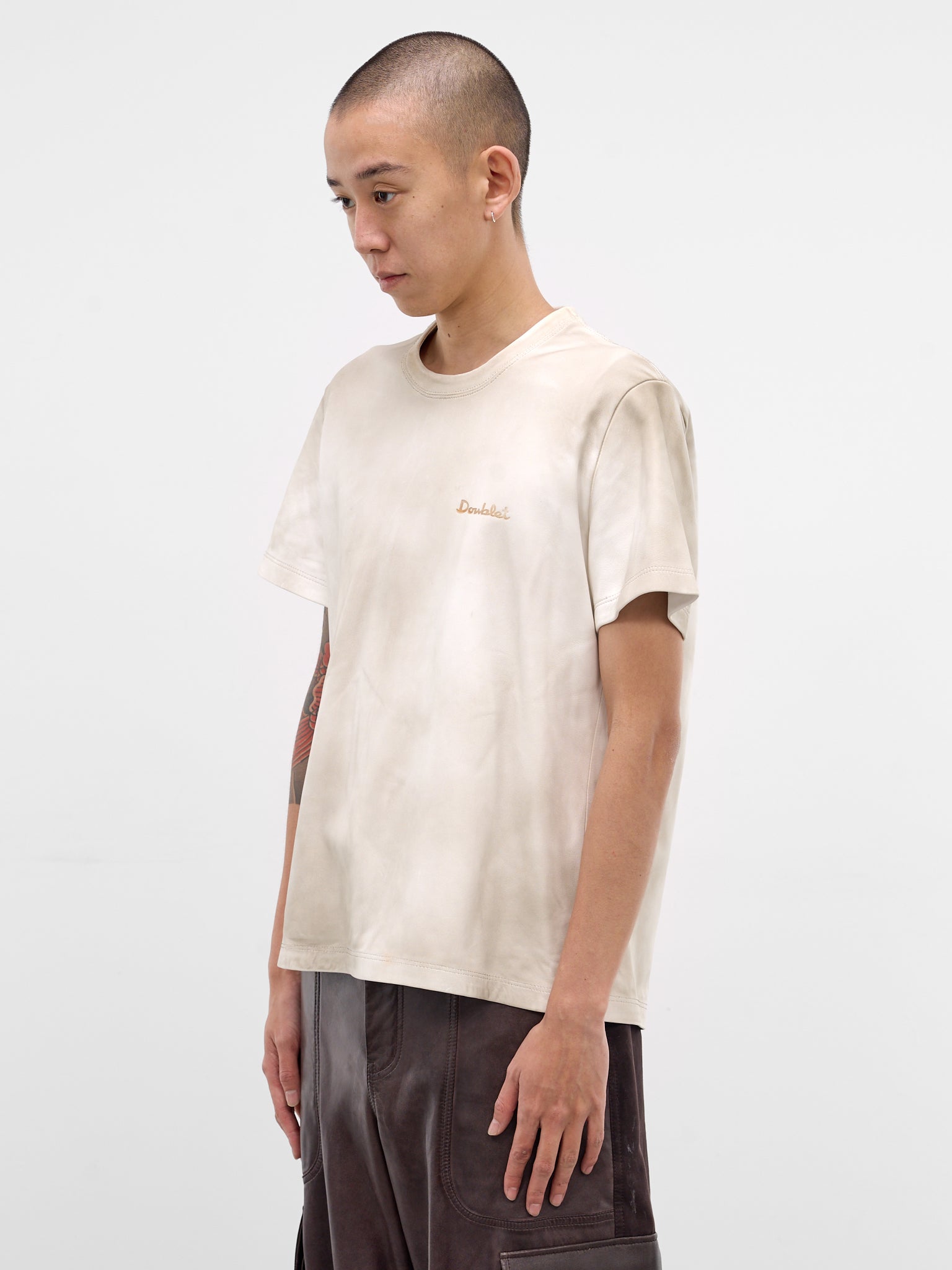 Dirtied Logo Lamb Leather Tee (10BL242-WHITE)
