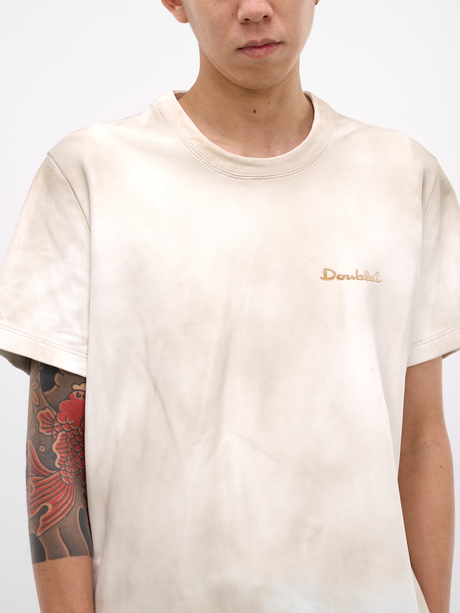 Dirtied Logo Lamb Leather Tee (10BL242-WHITE)