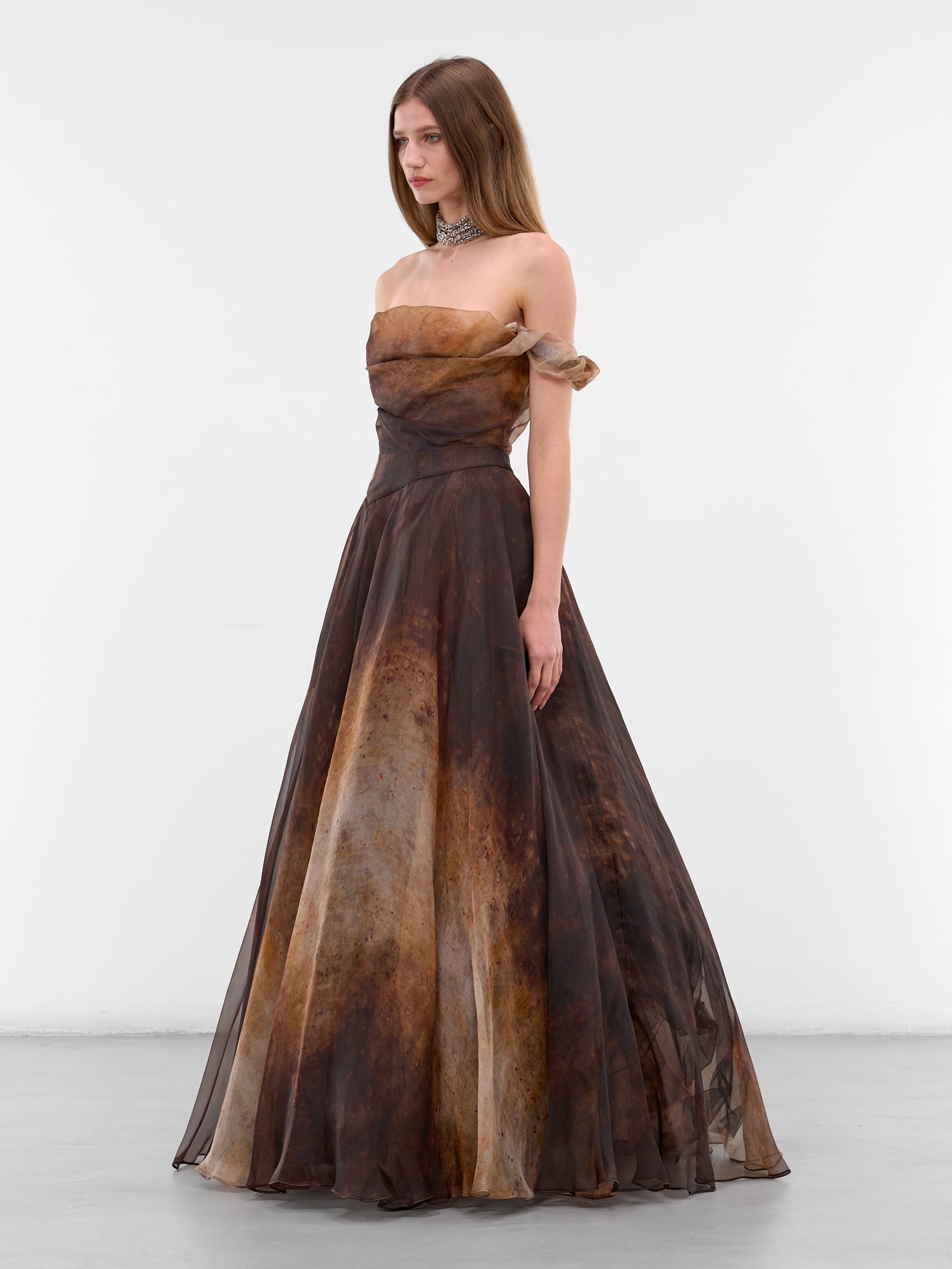 Brown Silk Gradient Maxi Gown (110103A1-W019H-D305-BROWN)