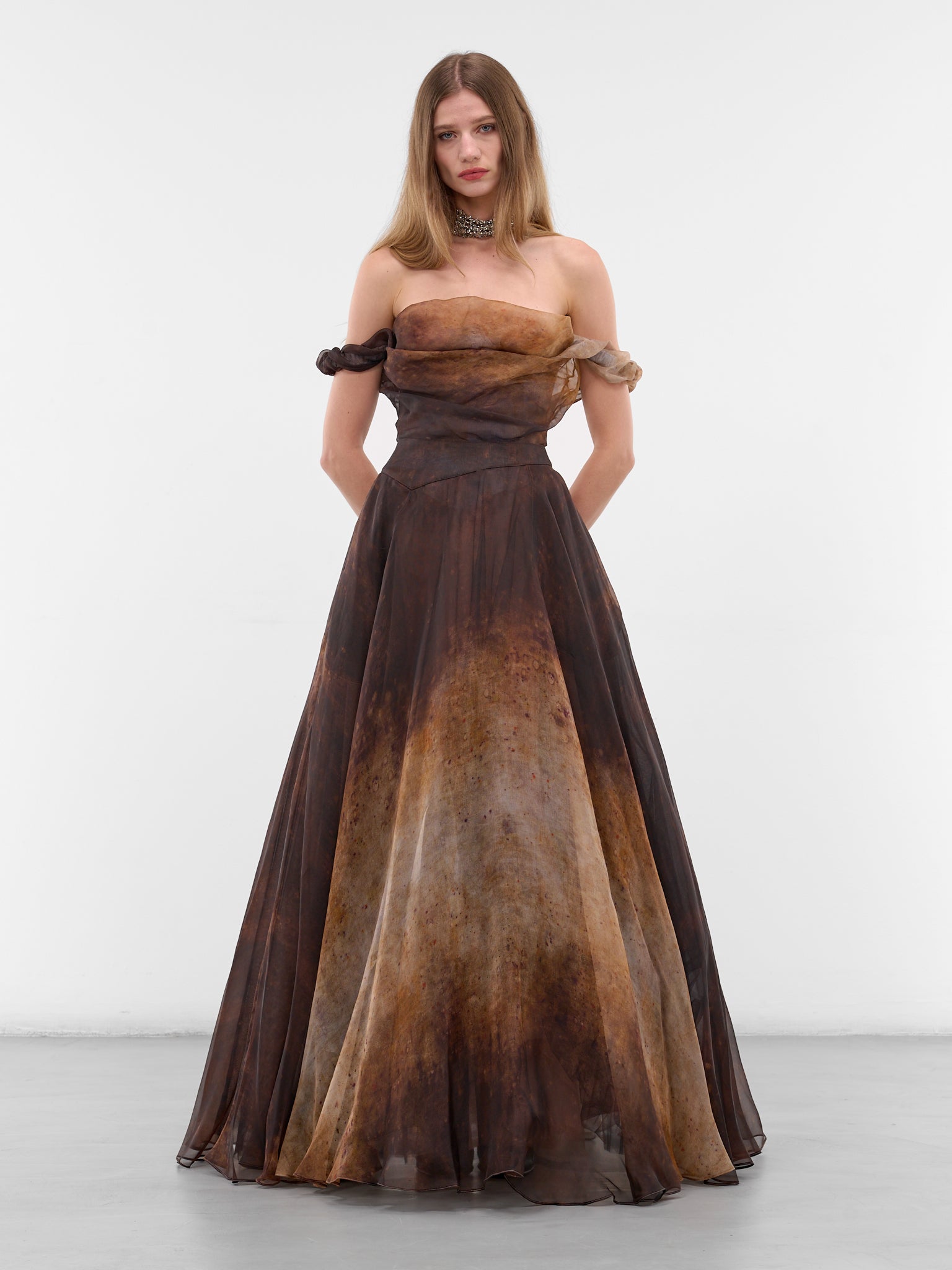 Brown Silk Gradient Maxi Gown (110103A1-W019H-D305-BROWN)