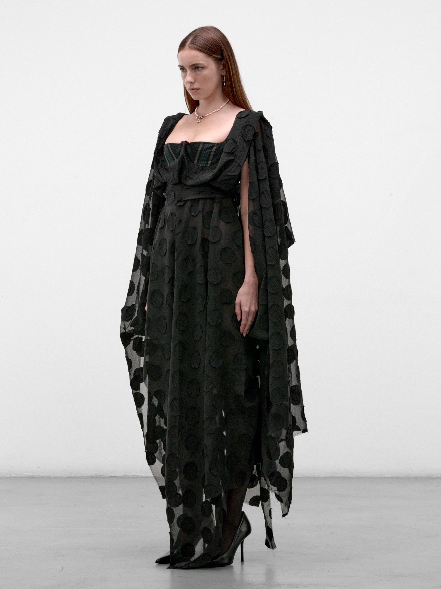 Black Cardigan Wing Dress (110103GI-W01NO- BLACK-POLKA-DO)(