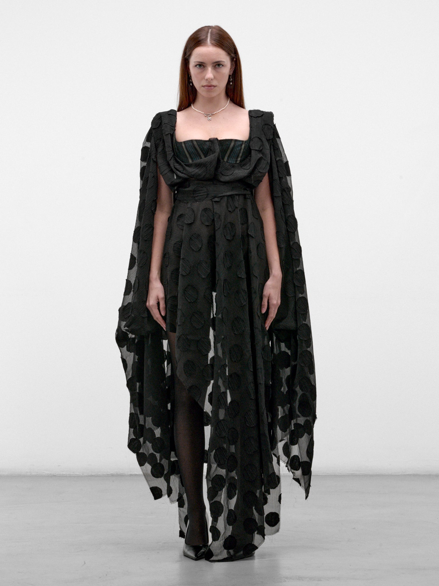 Black Cardigan Wing Dress (110103GI-W01NO- BLACK-POLKA-DO)(