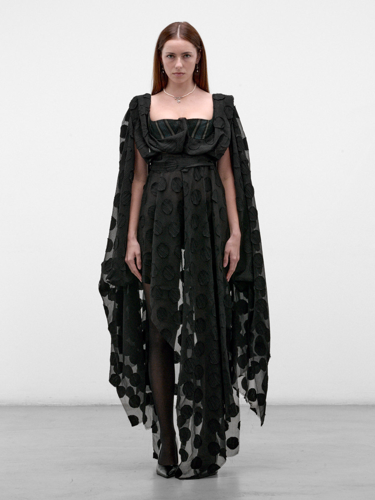 Black Cardigan Wing Dress (110103GI-W01NO- BLACK-POLKA-DO)(
