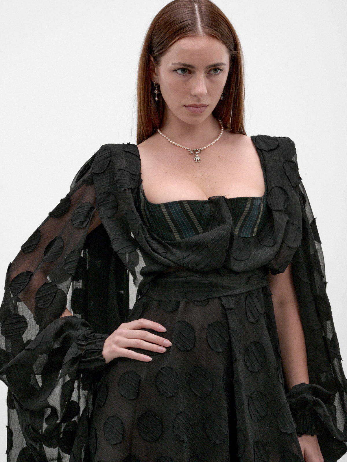 Black Cardigan Wing Dress (110103GI-W01NO- BLACK-POLKA-DO)(