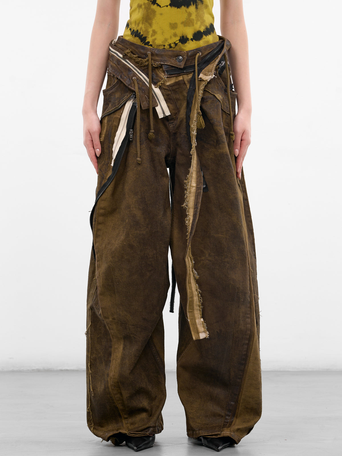 Brown 4D Deconstructed Denim Pants (11020411001-BROWN)