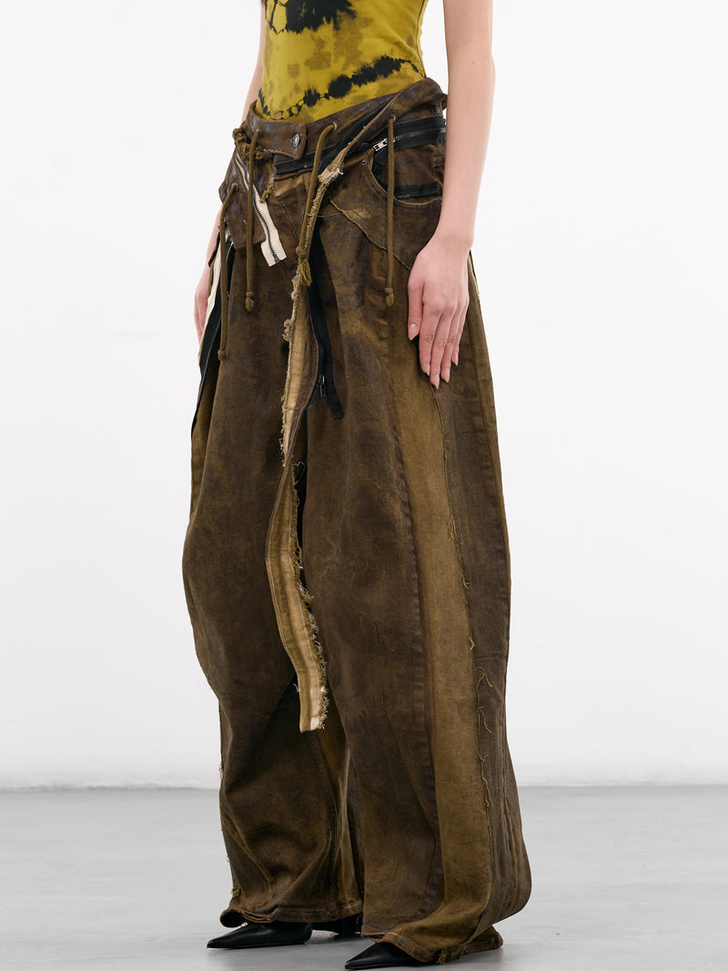 Brown 4D Deconstructed Denim Pants (11020411001-BROWN)
