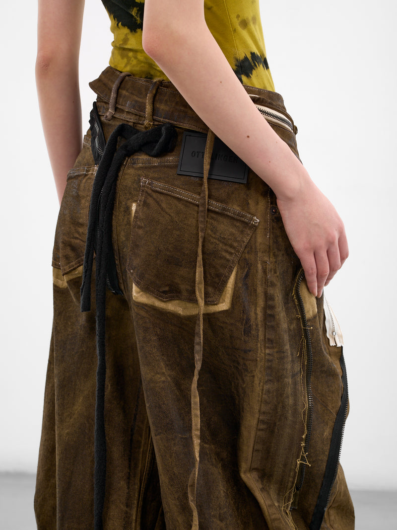 Brown 4D Deconstructed Denim Pants (11020411001-BROWN)