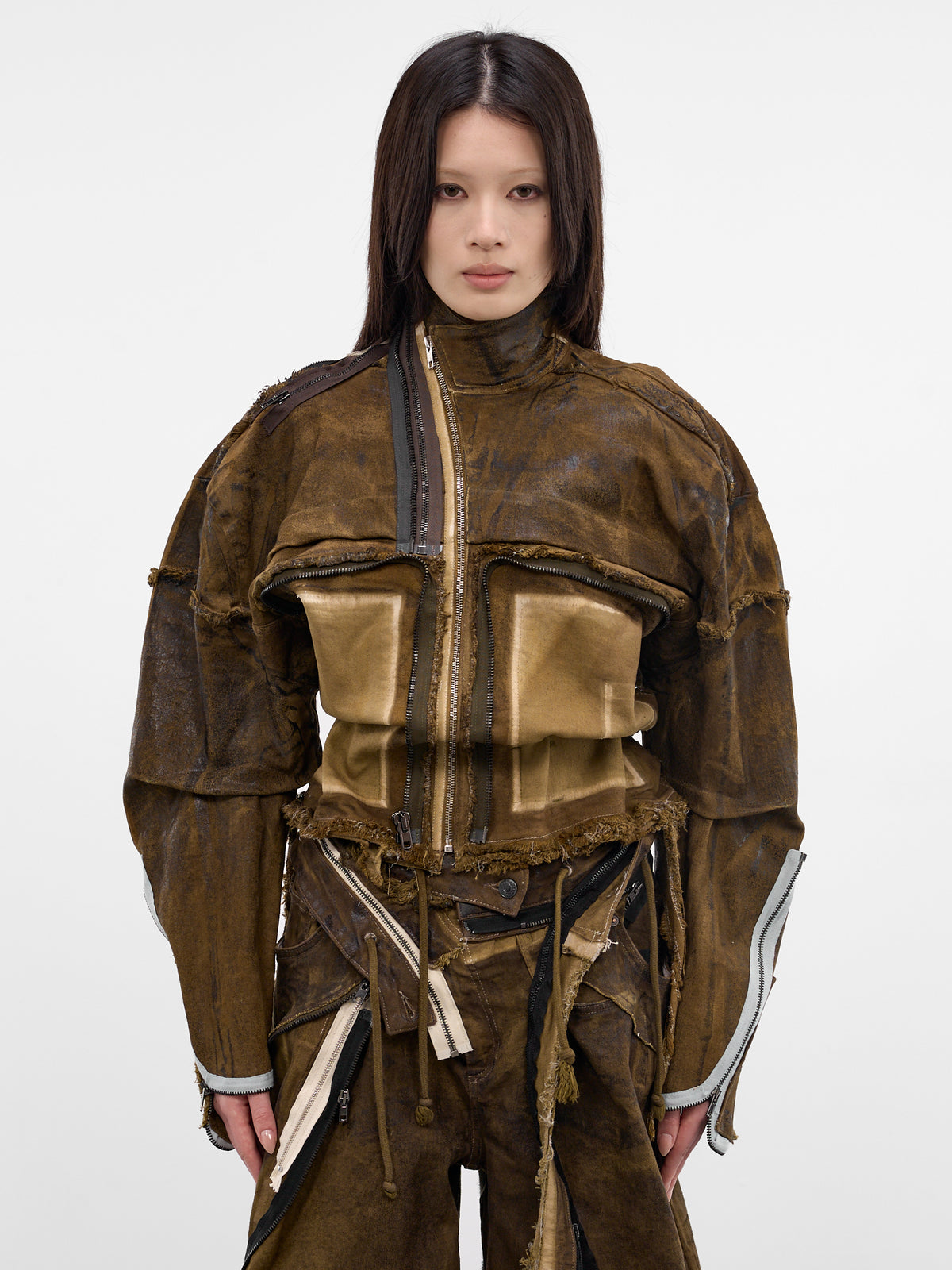 Brown 4D Deconstructed Denim Jacket (11070391001-BROWN)