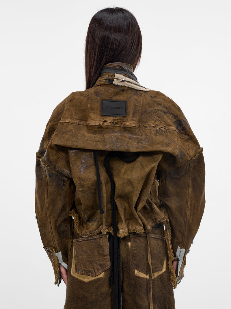 Brown 4D Deconstructed Denim Jacket (11070391001-BROWN)