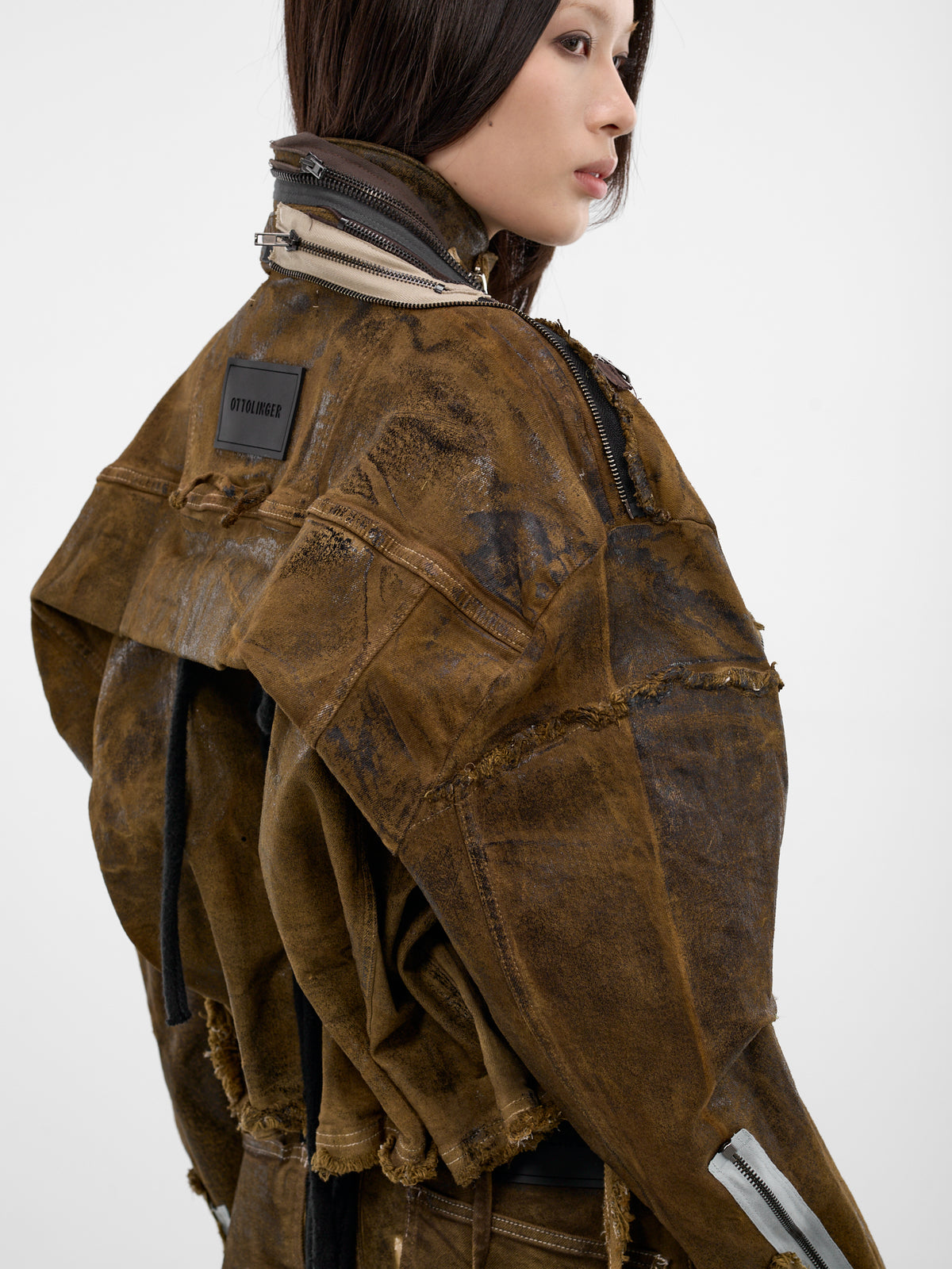 Brown 4D Deconstructed Denim Jacket (11070391001-BROWN)