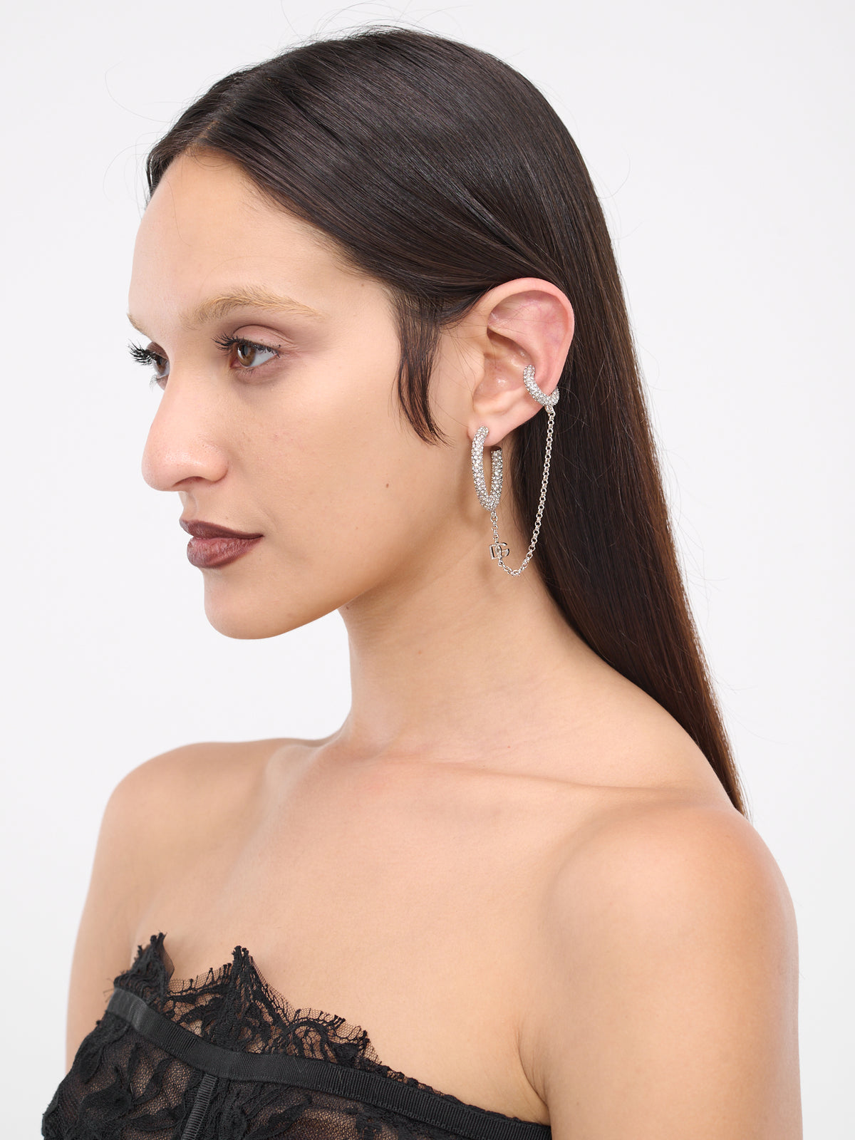 Rhinestone Creole Earring (WEP8S1-W1111-87655-SILVER-PALL)