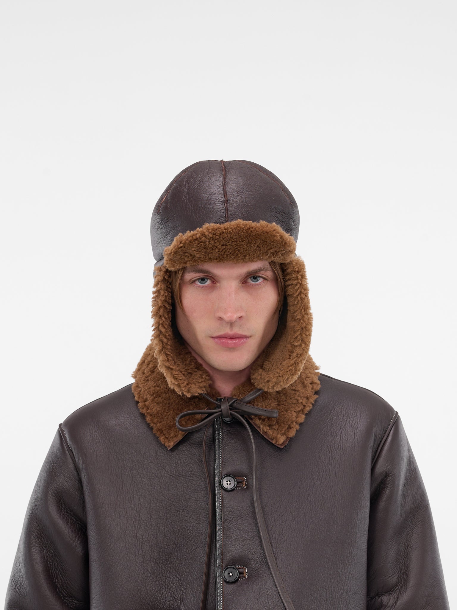 Brown Lamb Leather Aviator Hat (CF-20-11-03-01-BROWN)