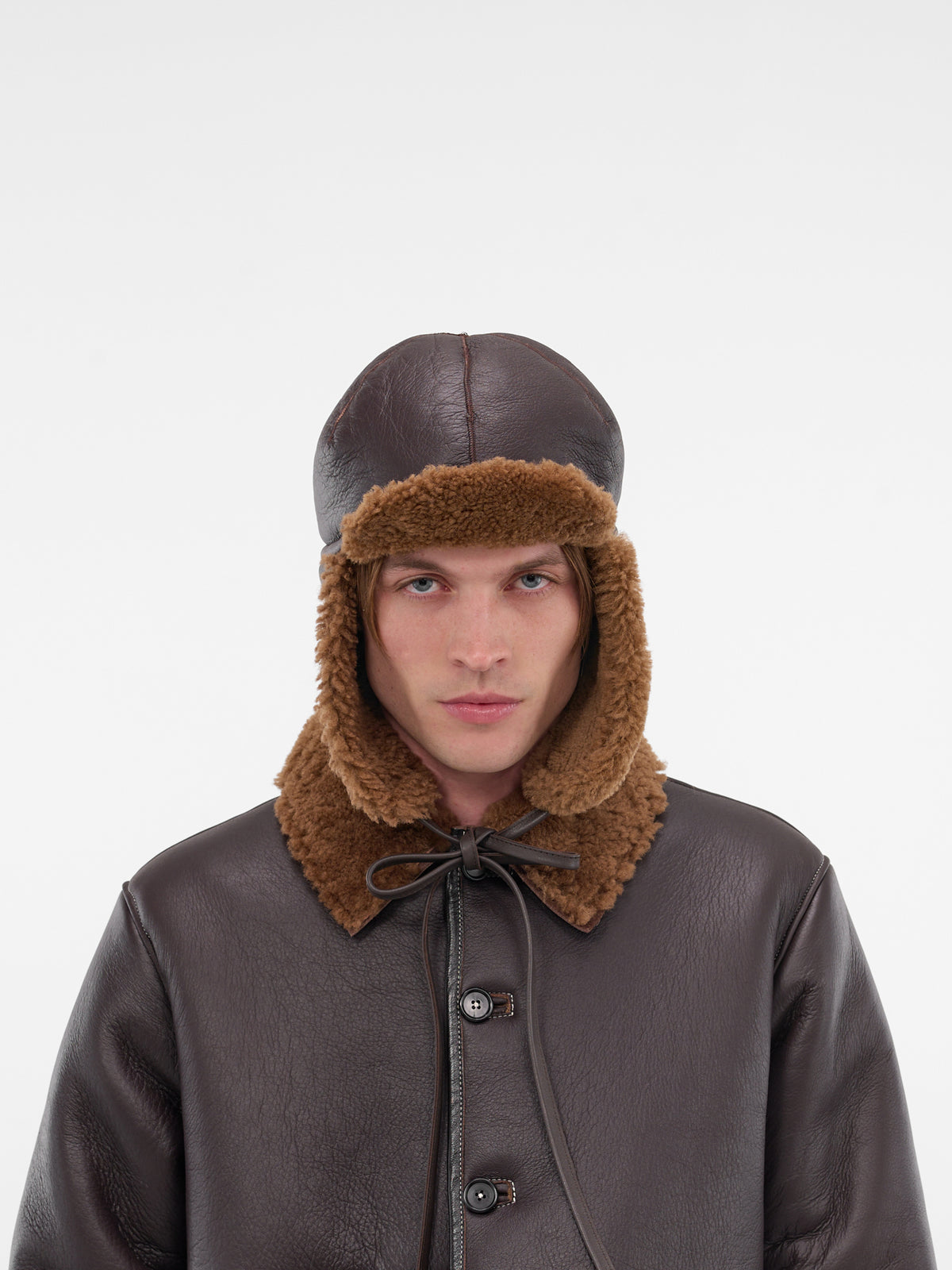 Brown Lamb Leather Aviator Hat (CF-20-11-03-01-BROWN)