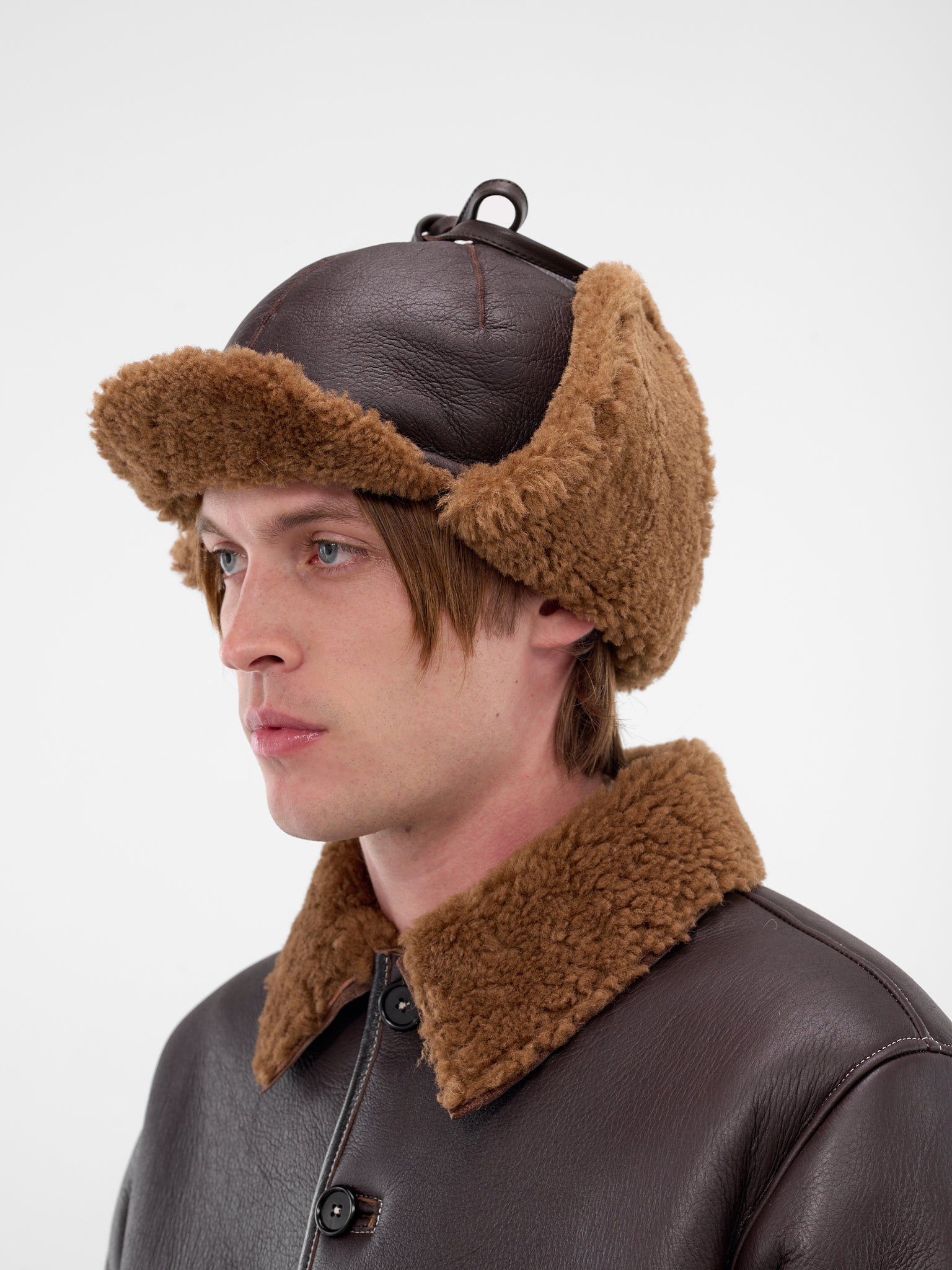 Brown Lamb Leather Aviator Hat (CF-20-11-03-01-BROWN)