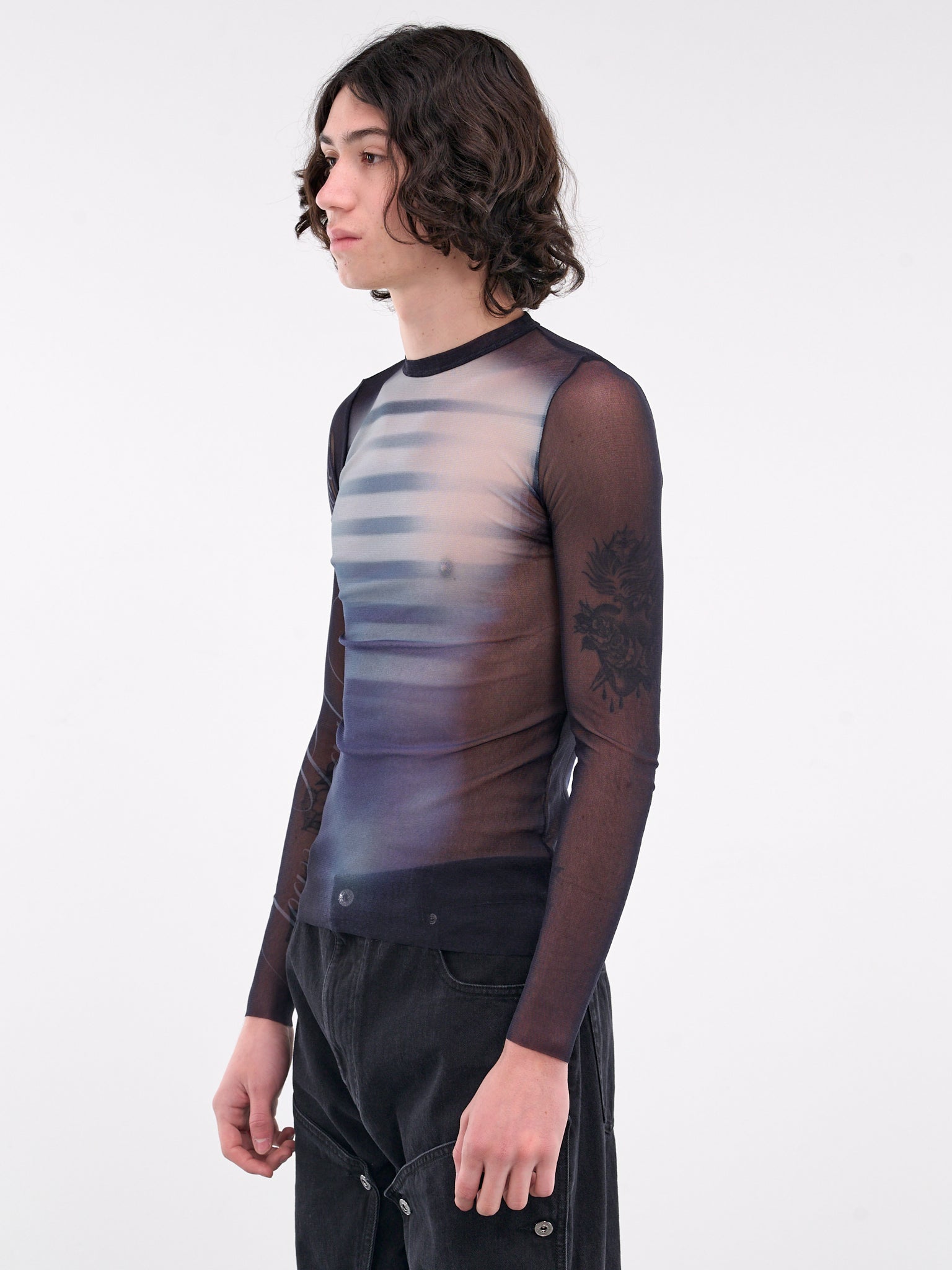 Printed Mesh Long Sleeve Top (25-33-F-TO257-T576-MULTI)