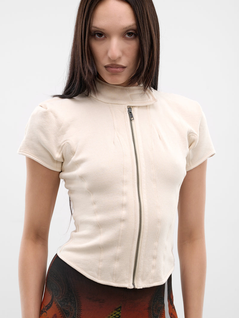 Beige Knit Orbital Zip Tee (11510441501-BEIGE)