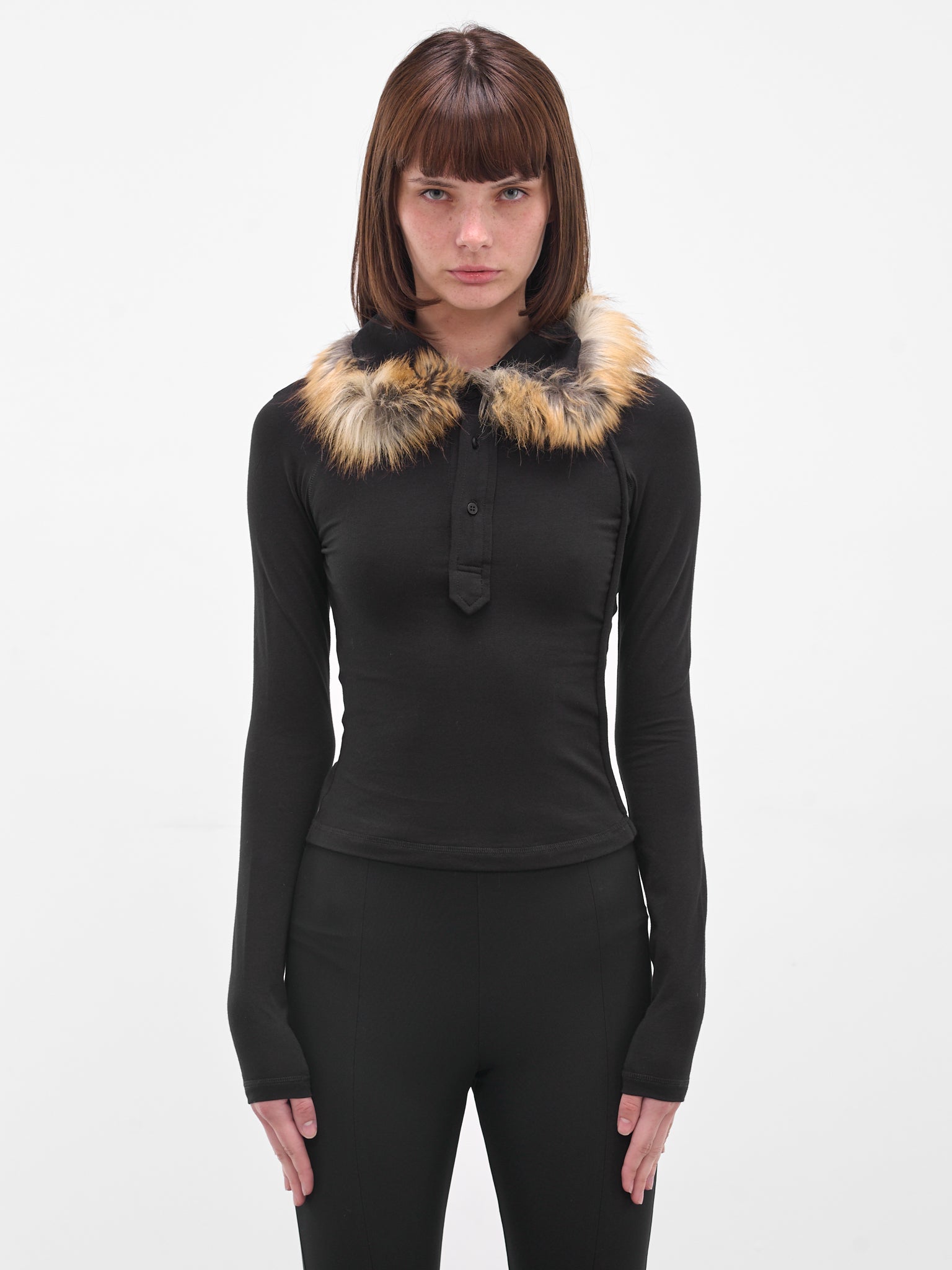 Black Fur Trim Polo Shirt (115104711501-BLACK)