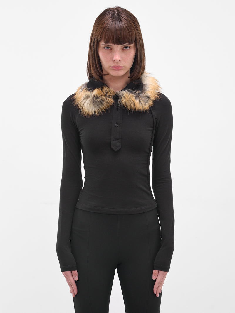 Black Fur Trim Polo Shirt (115104711501-BLACK)