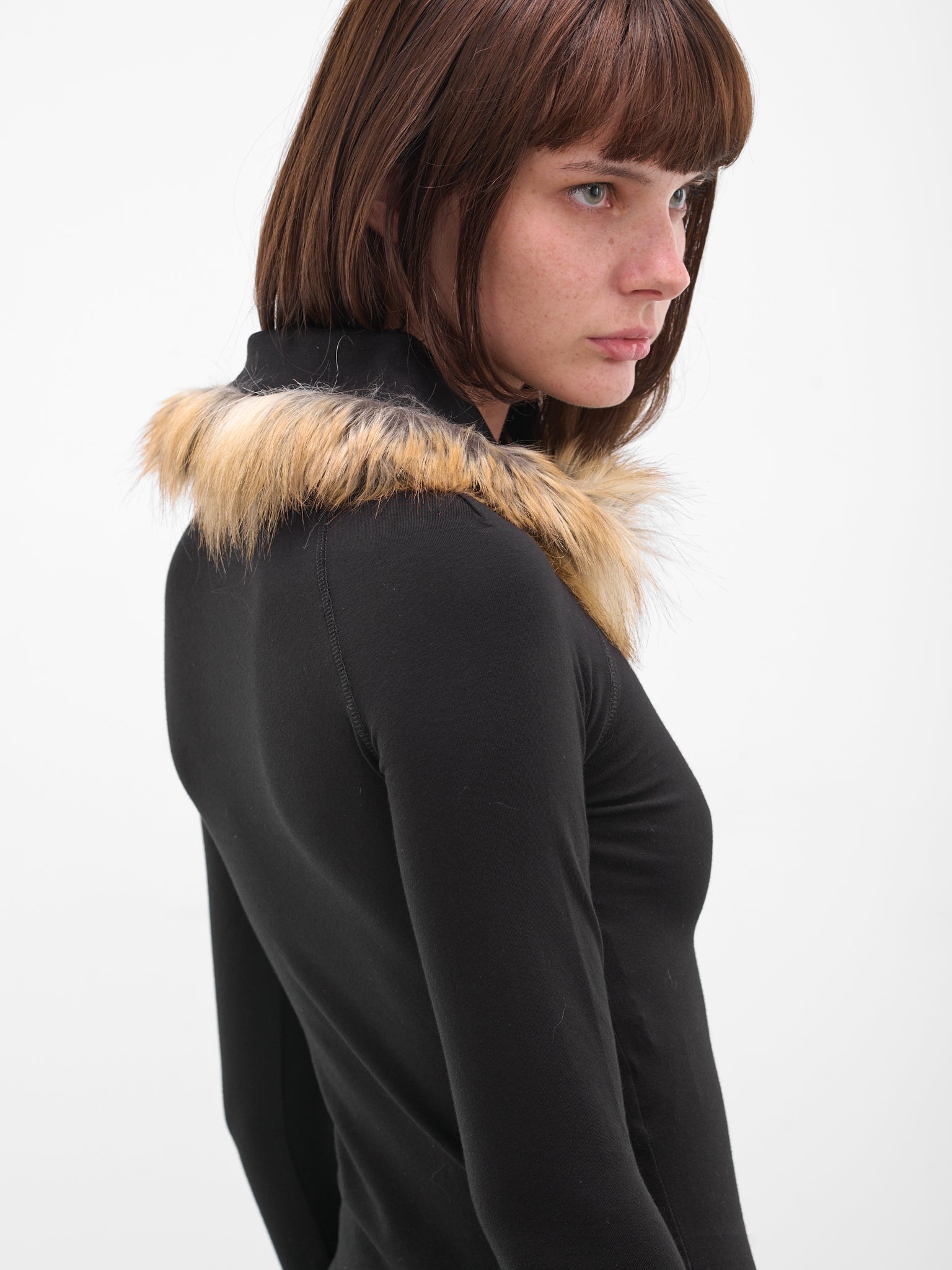 Black Fur Trim Polo Shirt (115104711501-BLACK)