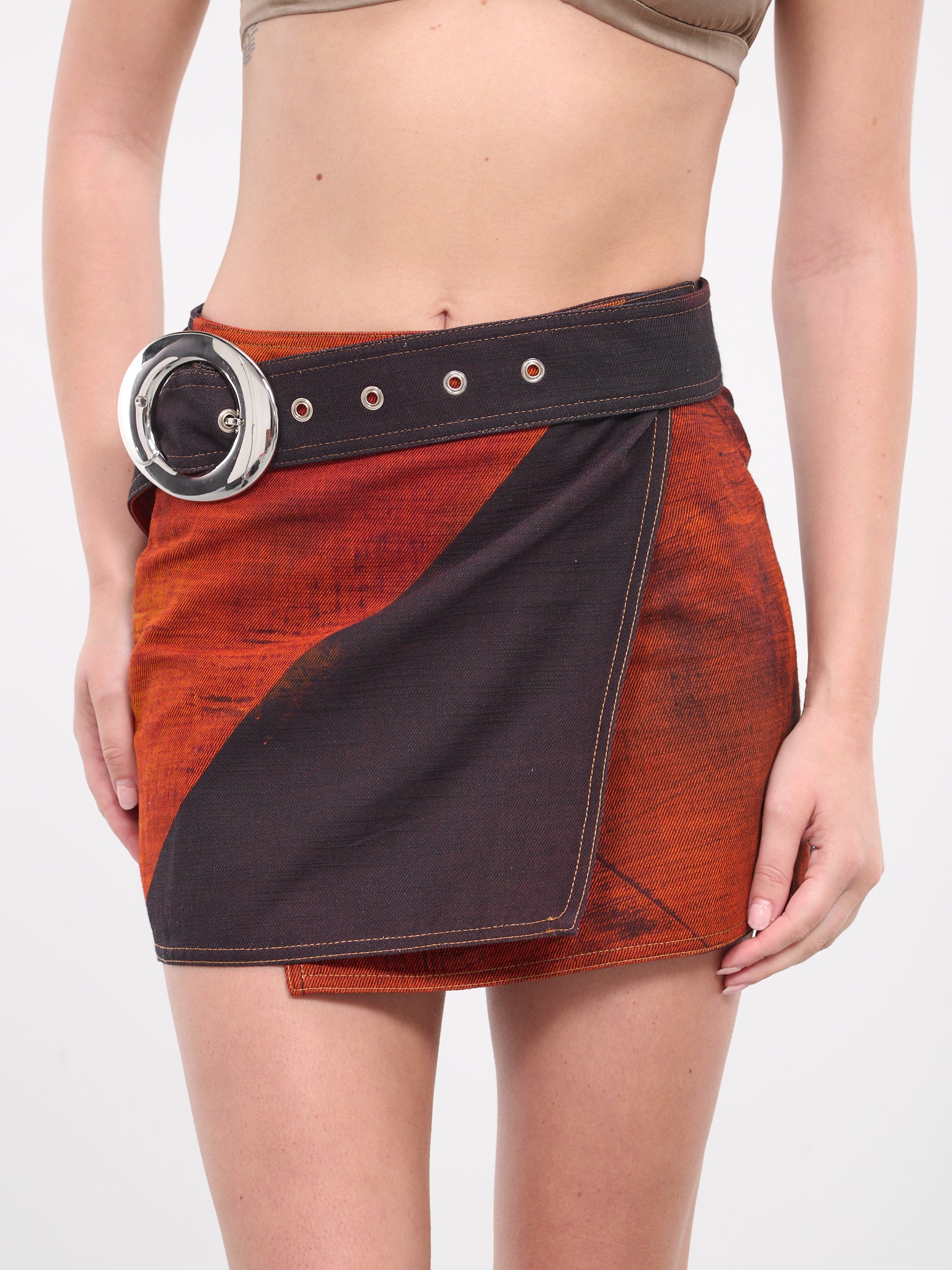 Denim Wrap Mini Skirt (115111-2004-ORANGE-POLYGON)