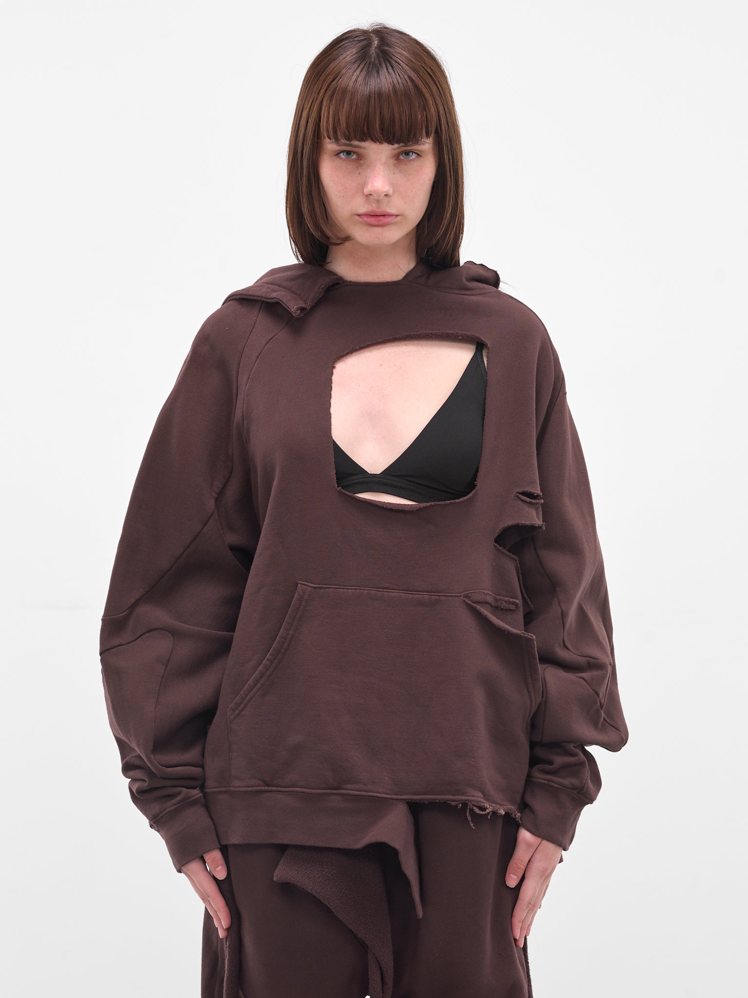 Brown Deconstructed Oversized Hoodie (11510451502-BROWN)