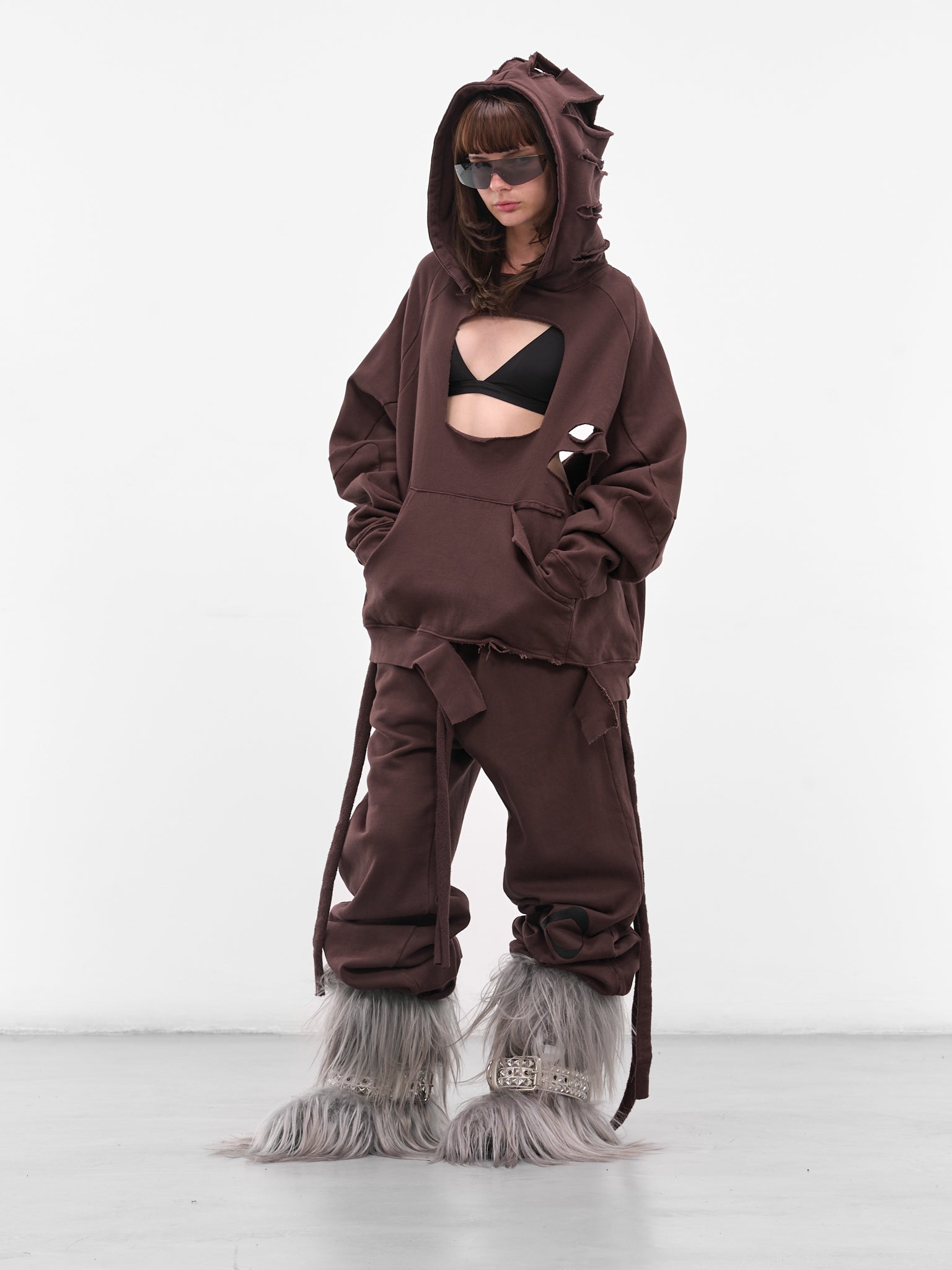 Brown Deconstructed Oversized Hoodie (11510451502-BROWN)