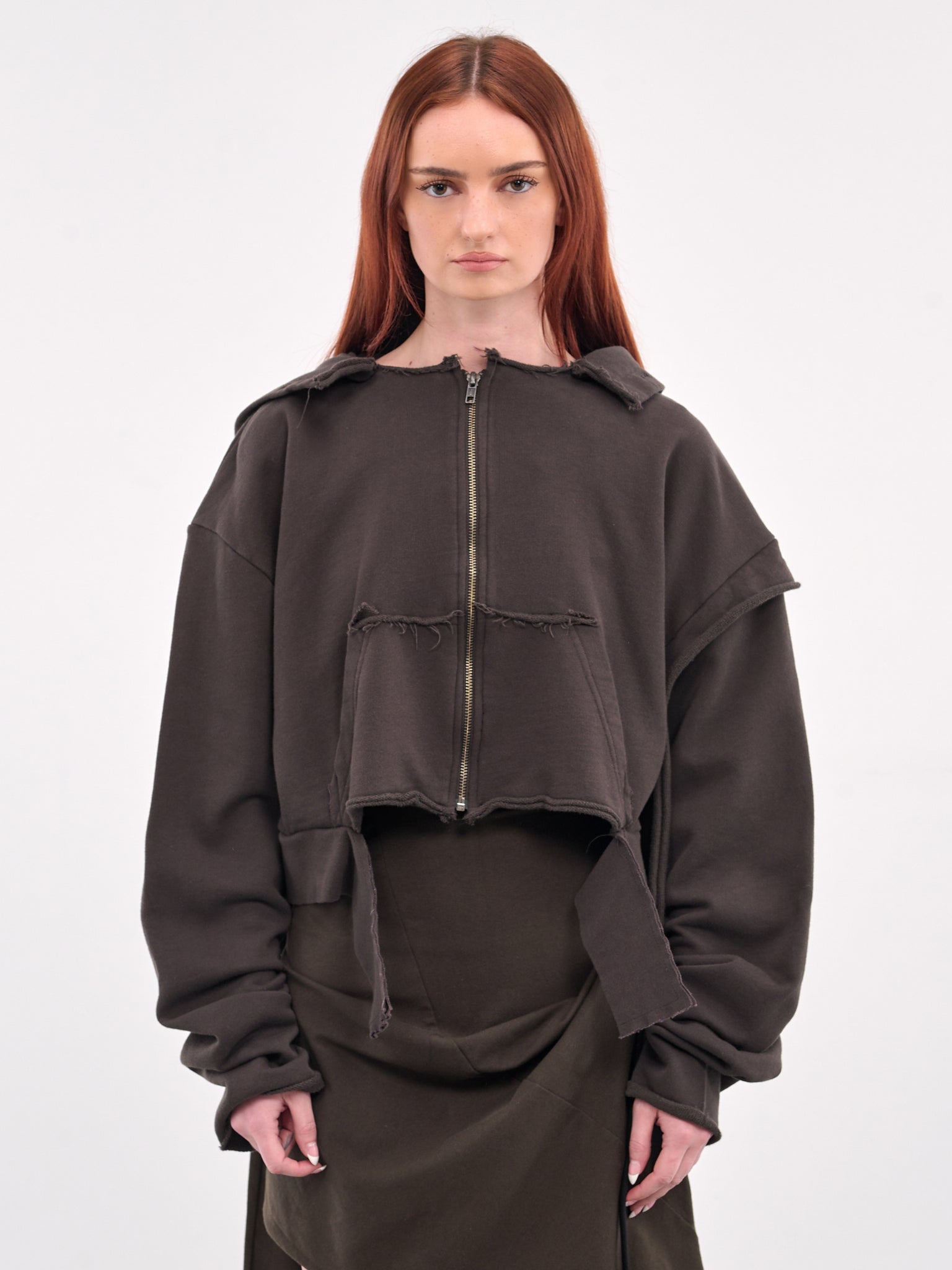Deconstructed Zip Hoodie (11560111502-BROWN)