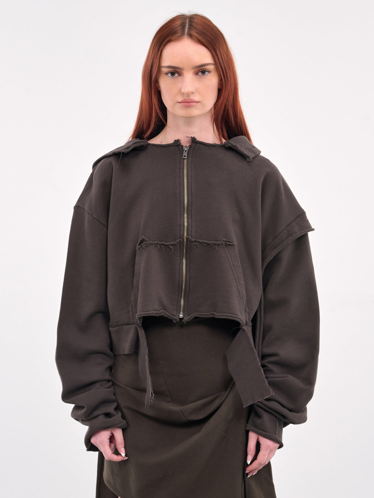 Deconstructed Zip Hoodie (11560111502-BROWN)