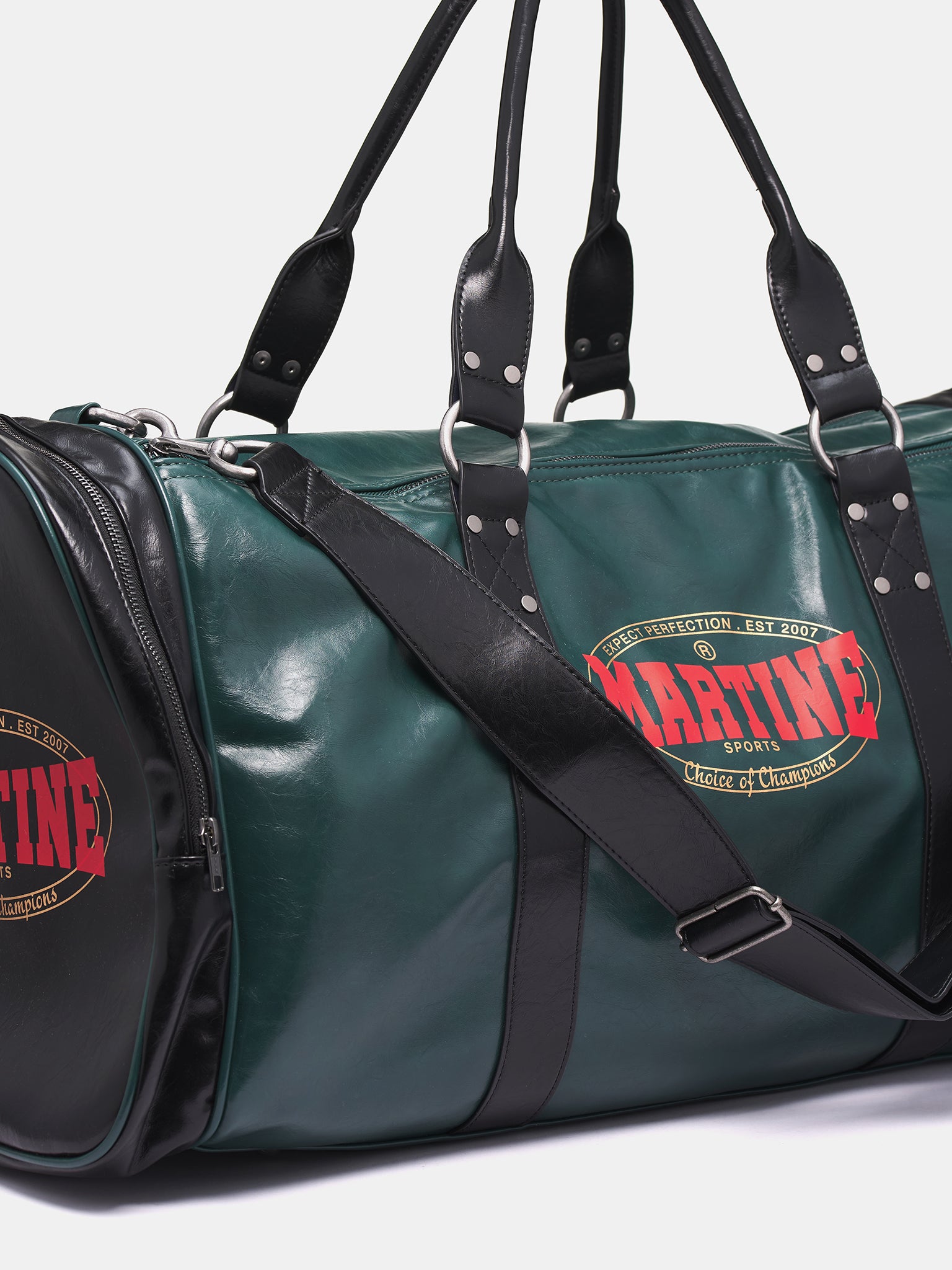 Leather Sports Duffel Bag (1188WSP03018-BLKGRN)