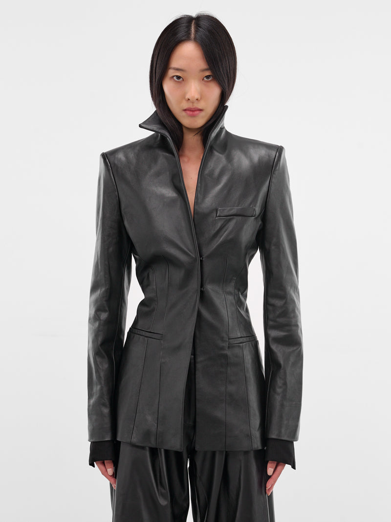 Black Leather Tailored Blazer (119-T09-BLACK)