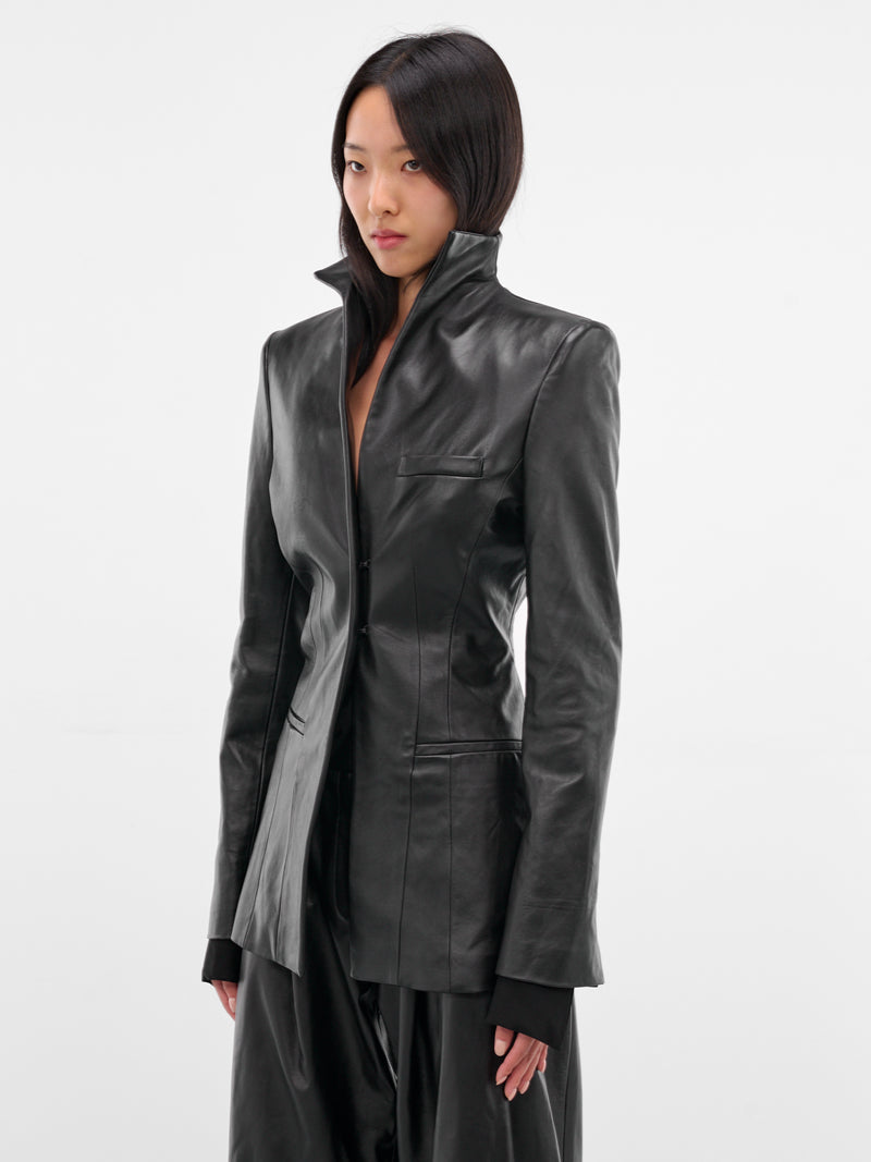 Black Leather Tailored Blazer (119-T09-BLACK)