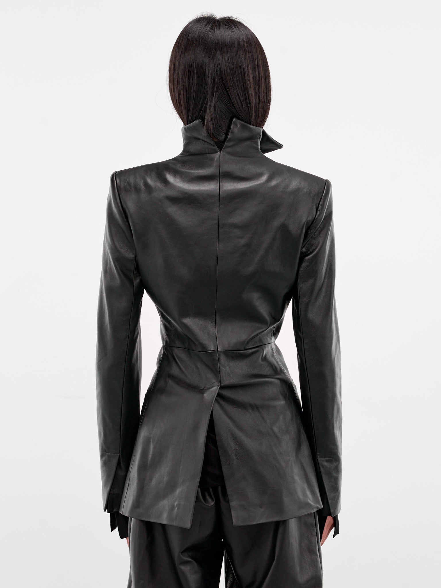 Black Leather Tailored Blazer (119-T09-BLACK)